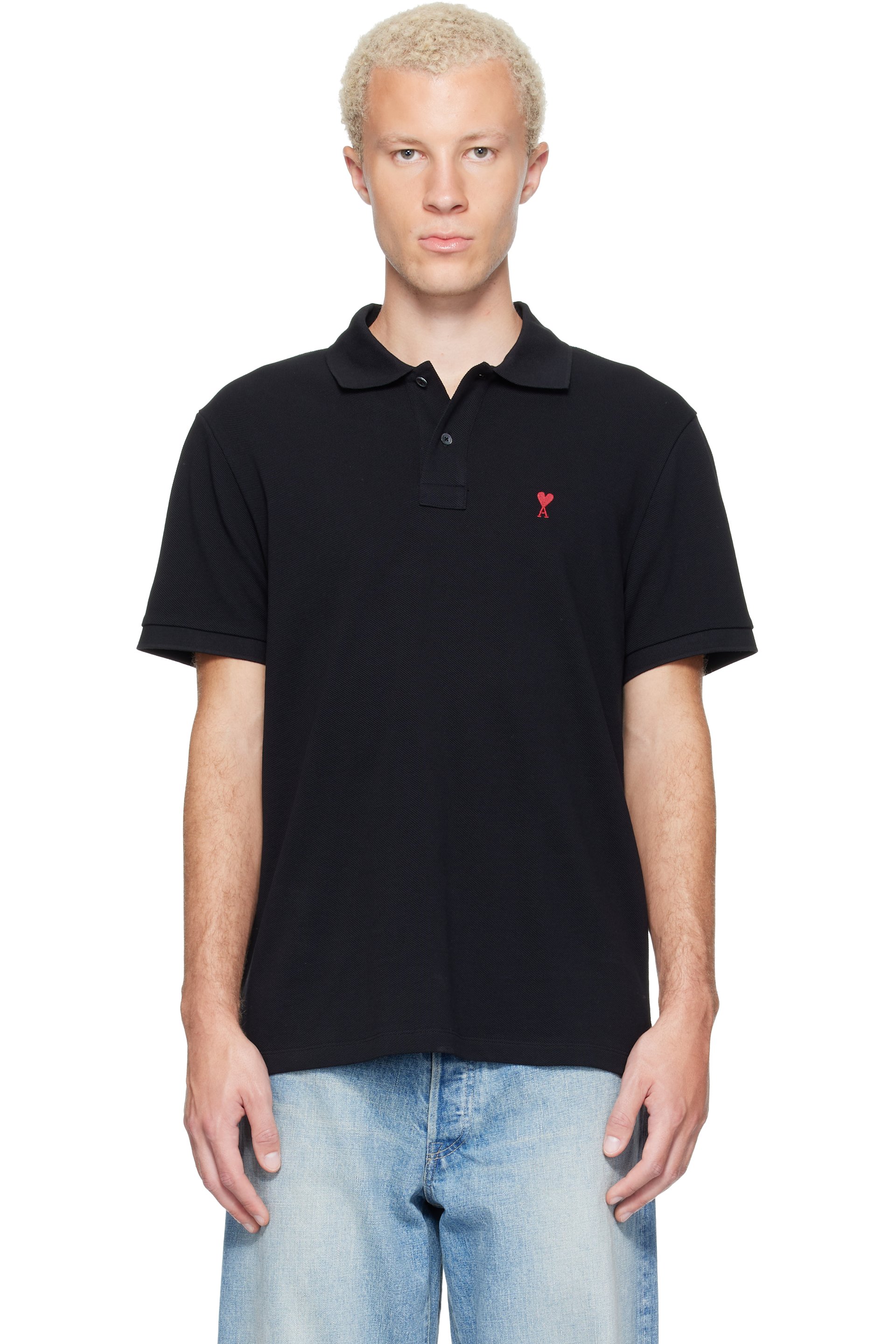 AMI Paris - Black  Cotton Ami de Coeur Polo