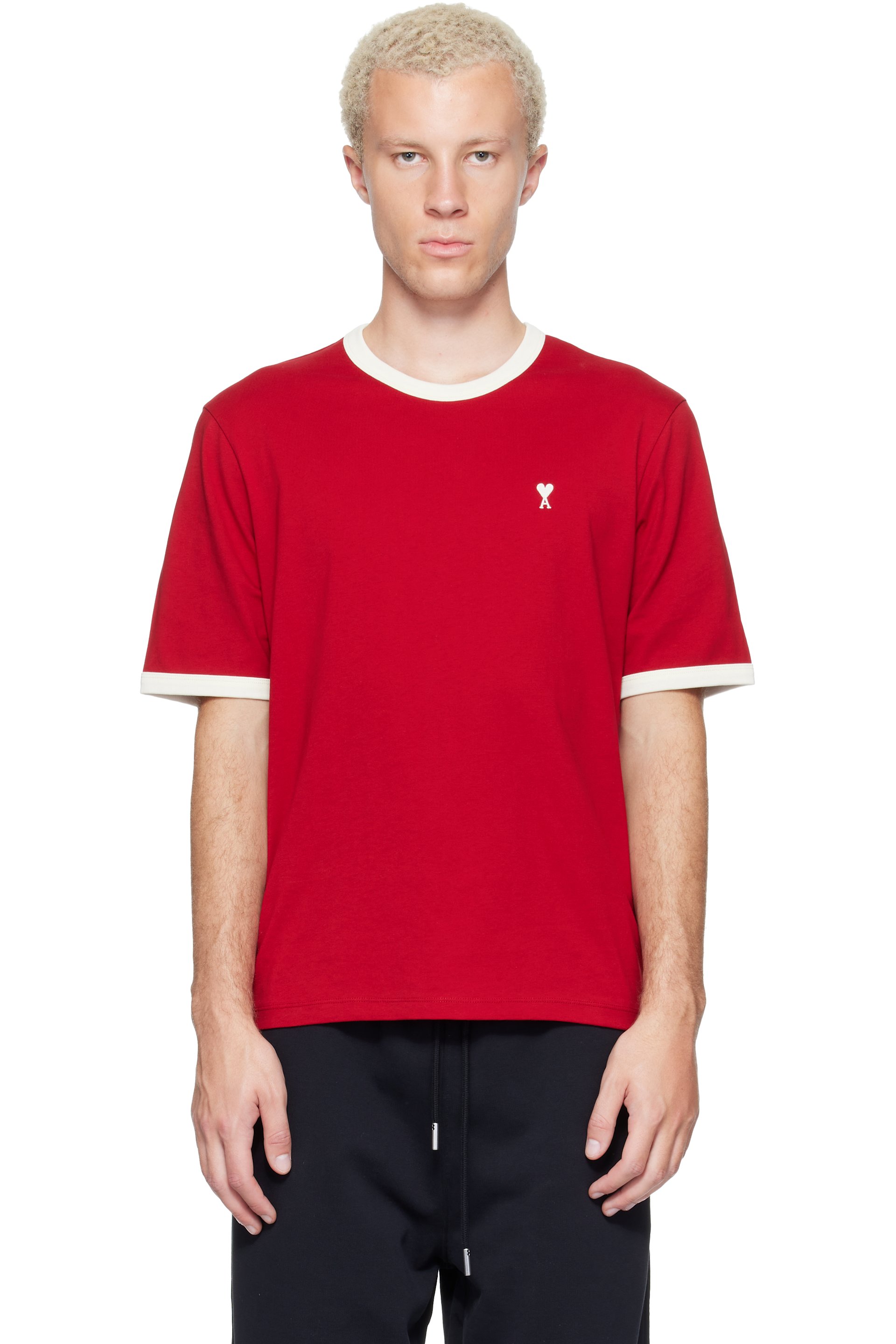 AMI Paris - Red Contrasted Cotton Ami de Coeur T-shirt