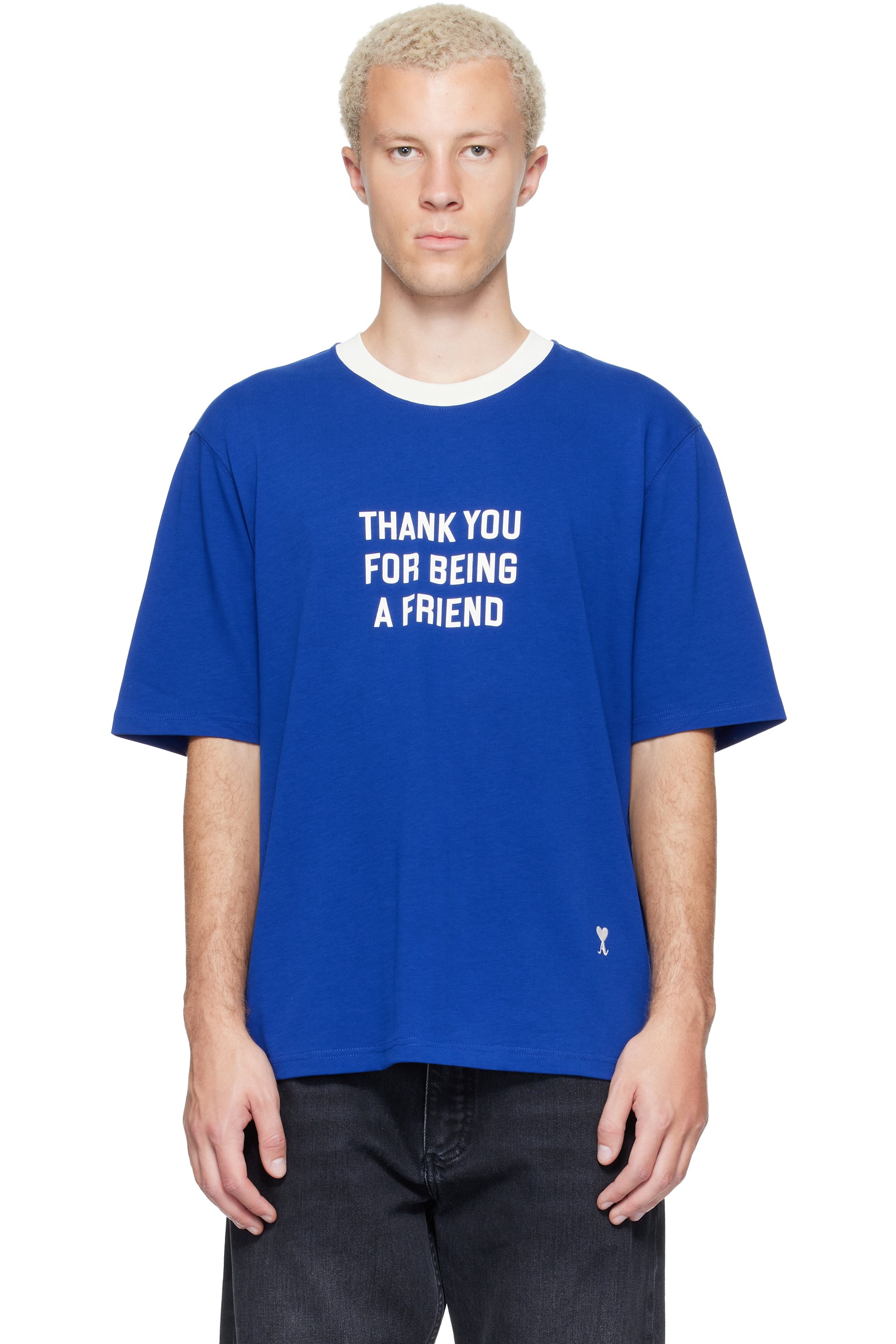 AMI Paris - Blue Printed Cotton 'Thank You For Being A Friend' T-shirt