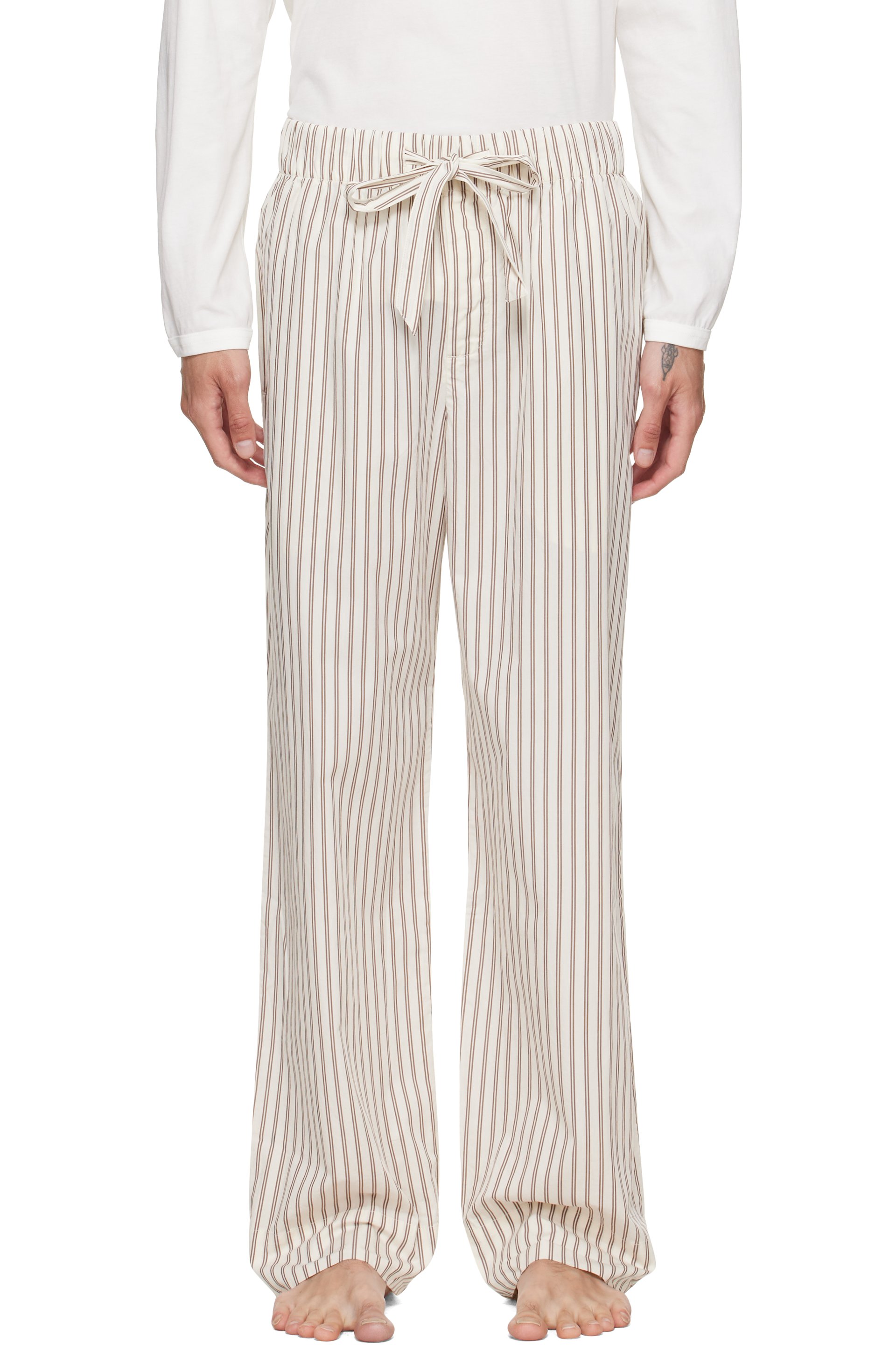 Tekla - Brown & Off-White Poplin Pyjama Pants