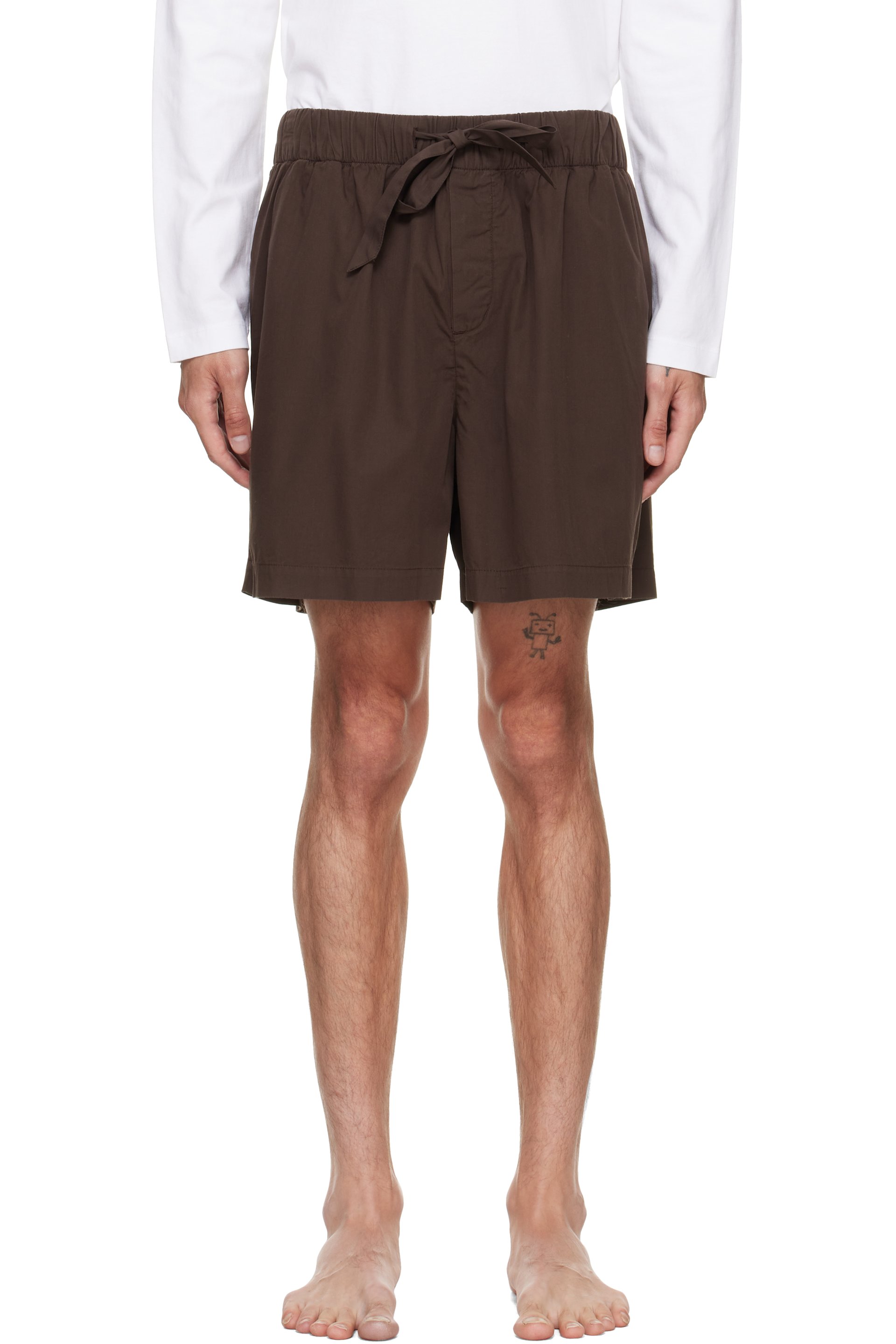 Tekla - Brown Poplin Pyjama Shorts