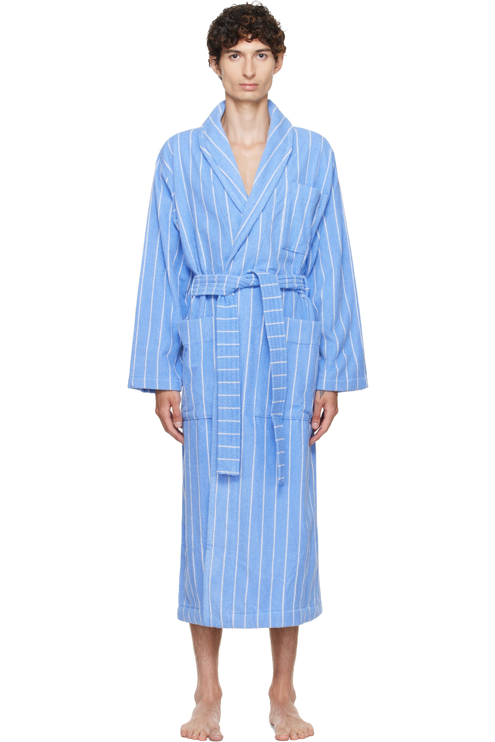 Tekla - Blue & White Terry Classic Bathrobe