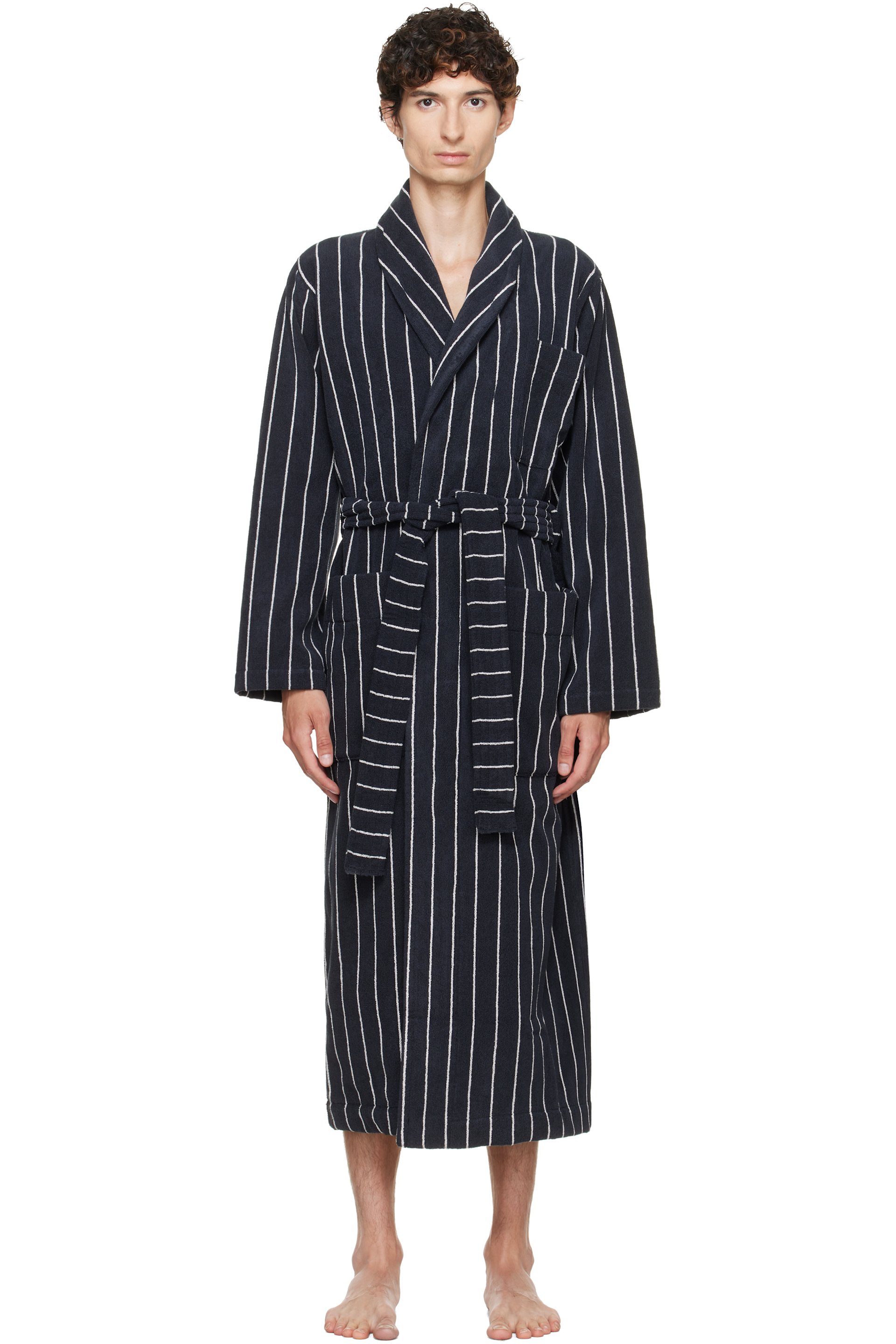 Tekla - Black & White Terry Classic Bathrobe