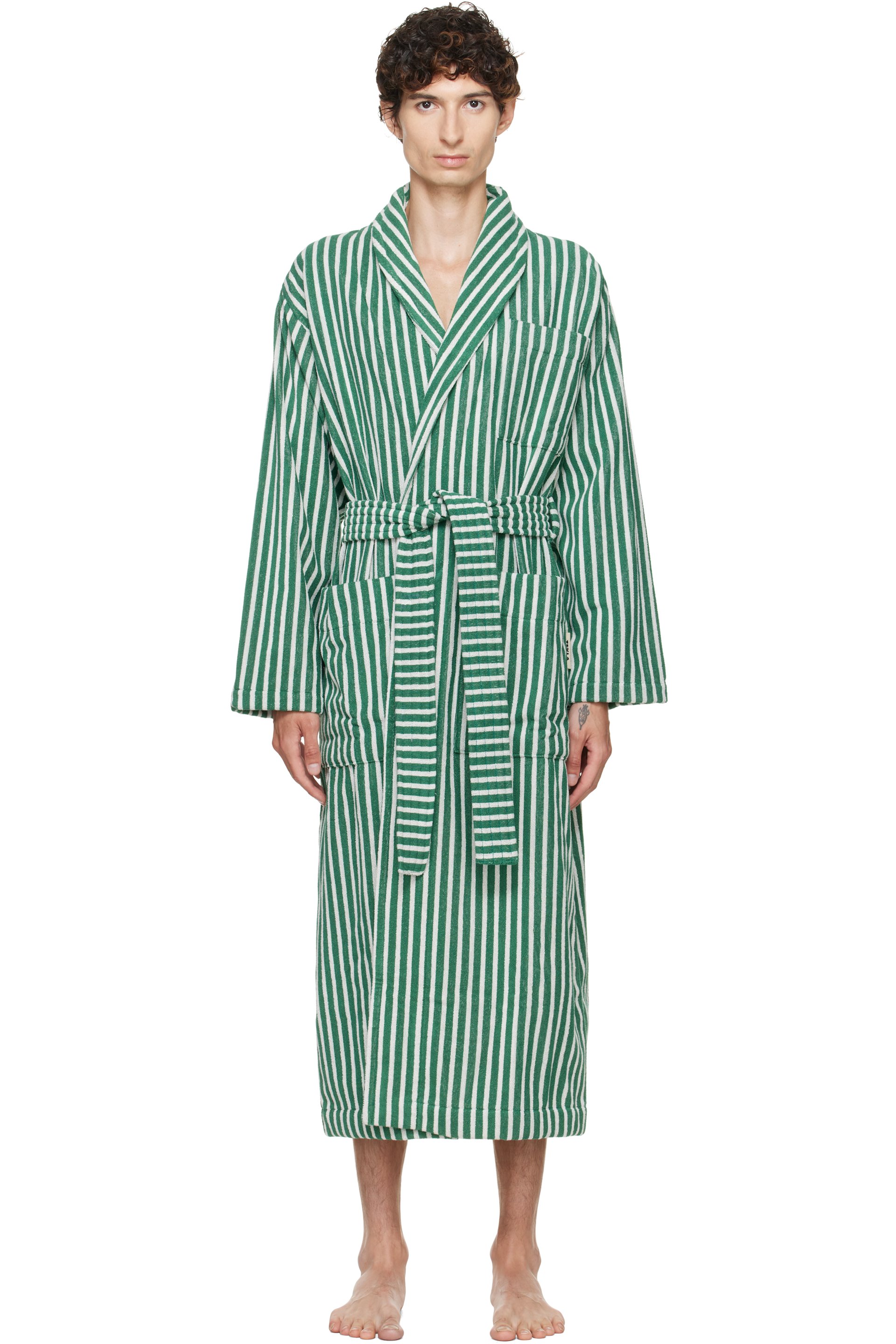 Tekla - Green & White Terry Classic Bathrobe