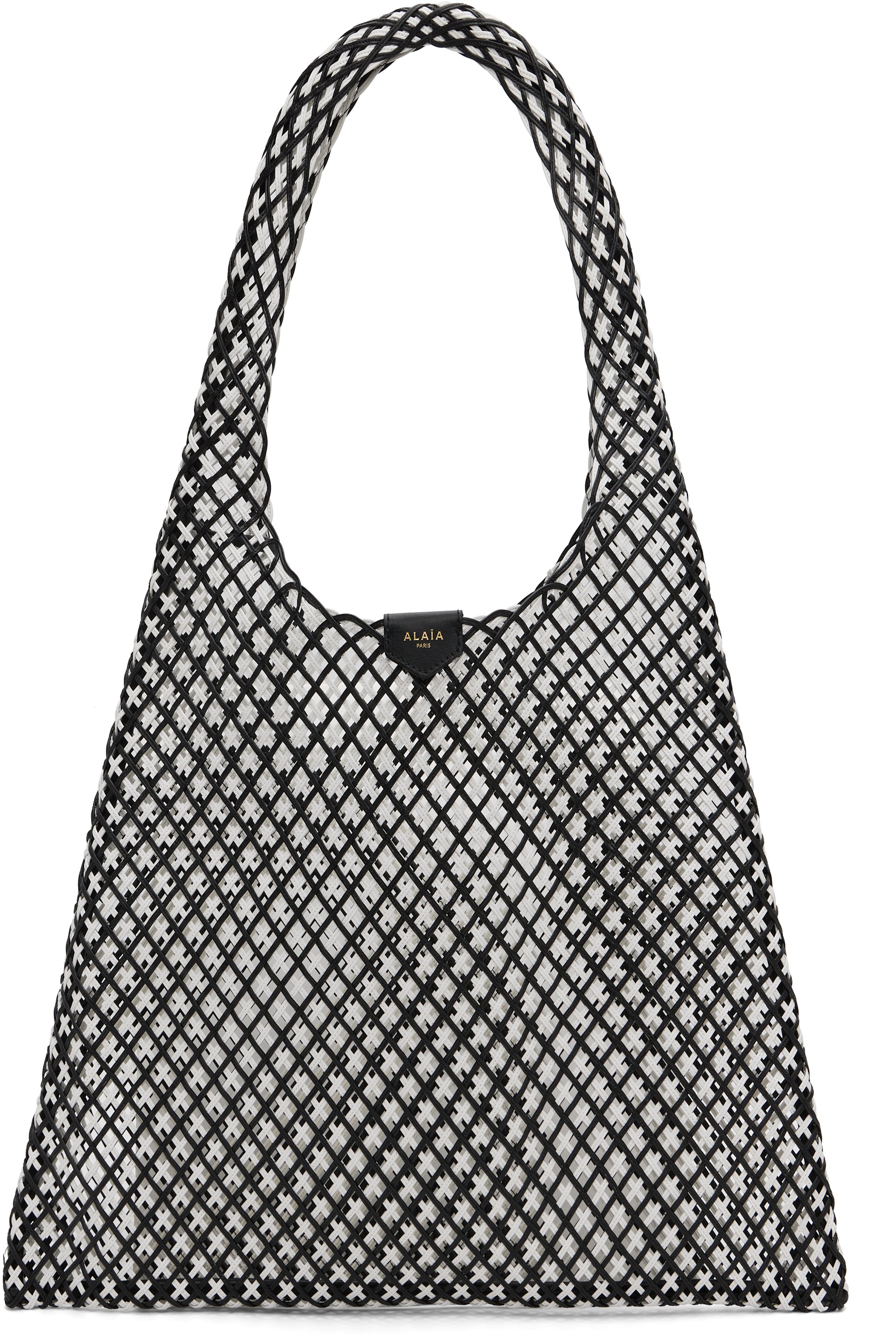 ALAÏA - Cabas noir et blanc en cuir tissé
