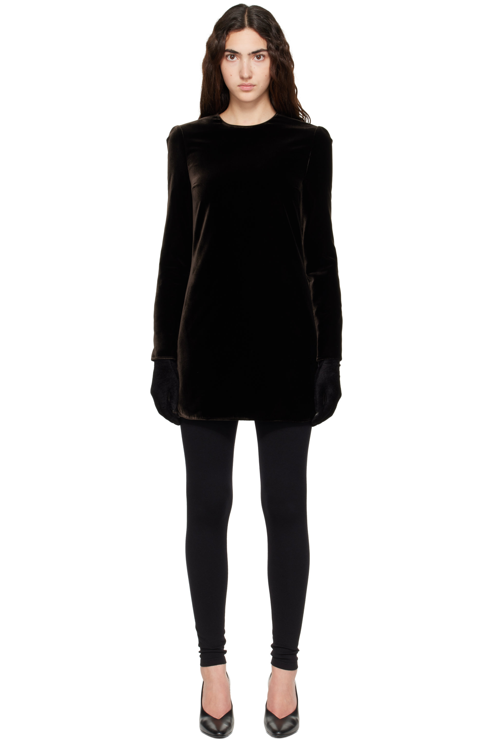 ALAÏA - Brown Cinched Waist Velvet Minidress