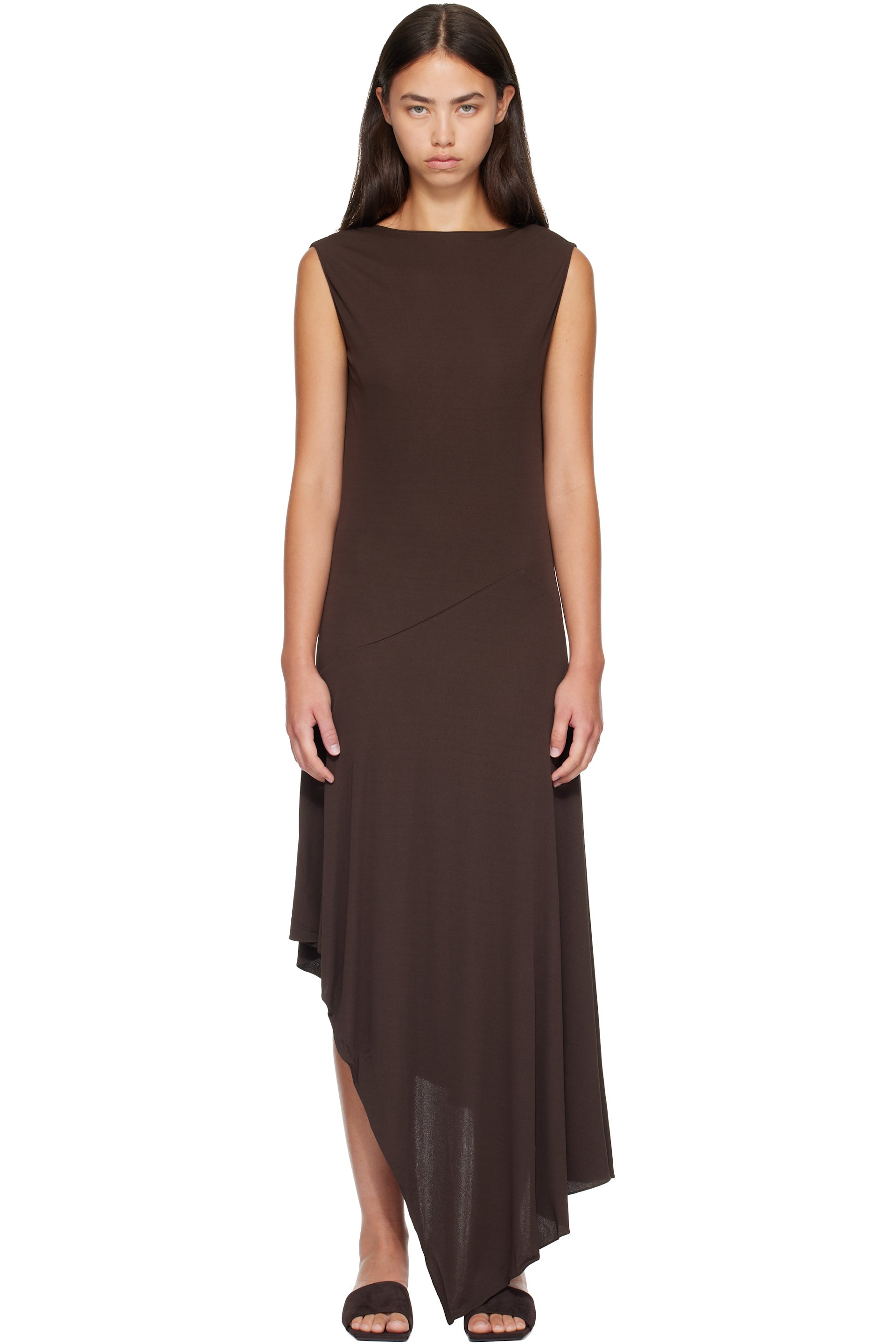 ALAÏA - Brown Backless Jersey Crepe Midi Dress