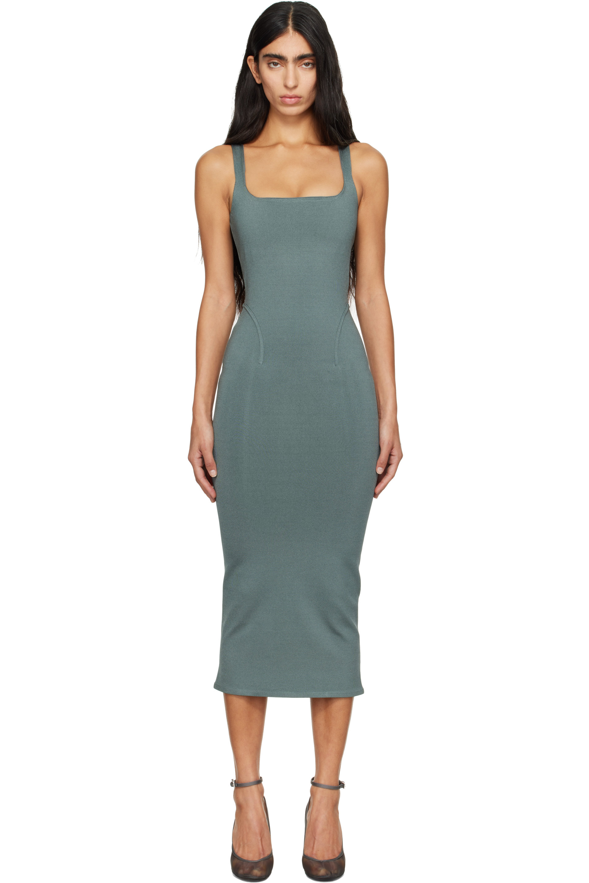 ALAÏA - Gray Pencil Viscose Midi Dress