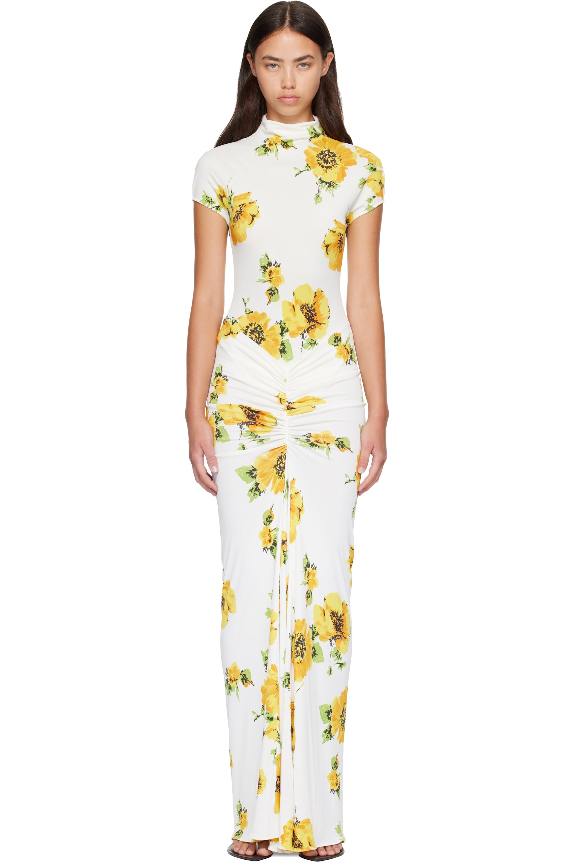 ALAÏA - White Draped Printed Maxi Dress
