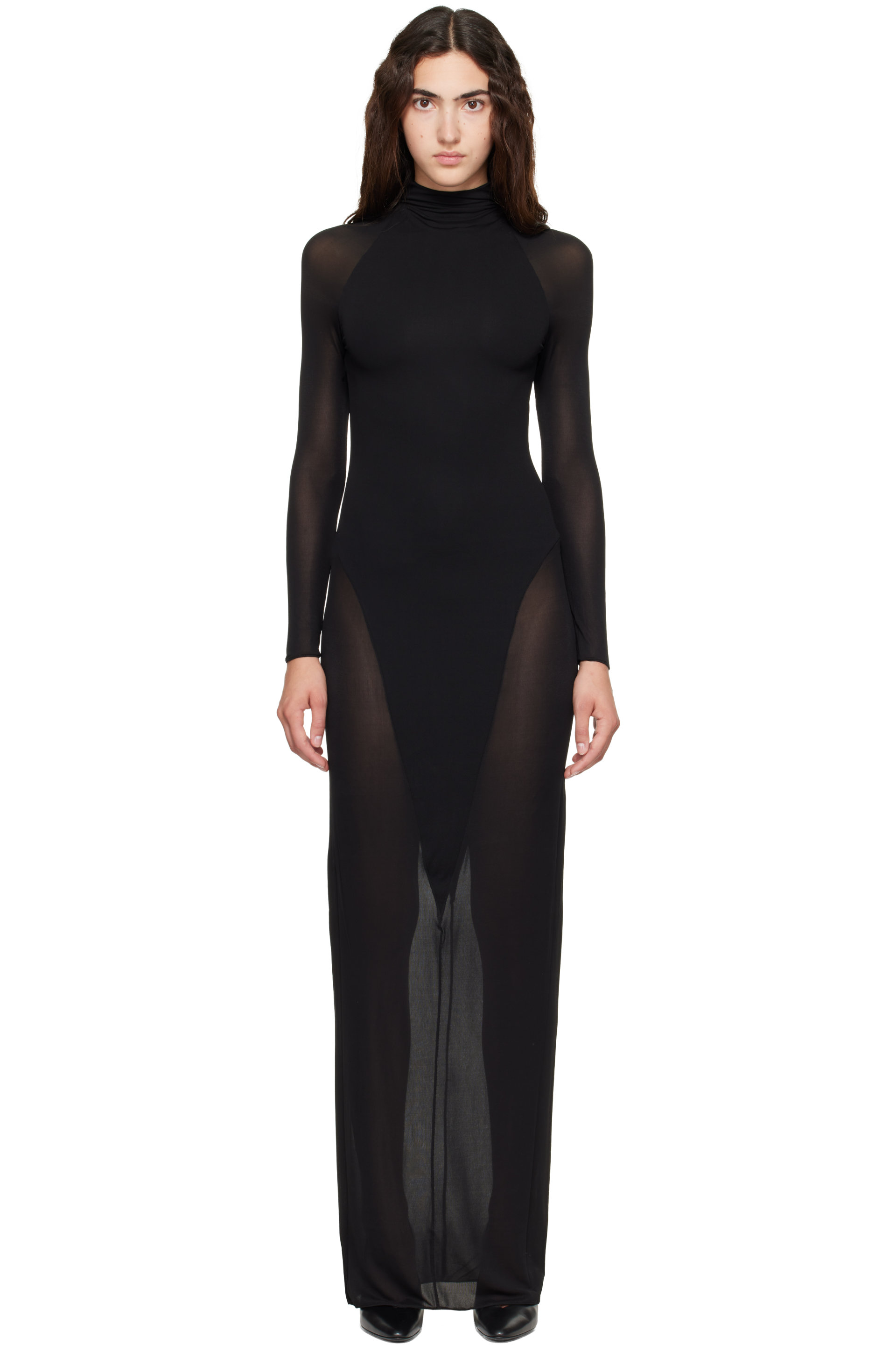 ALAÏA - Black Bodycon Opaque Maxi Dress