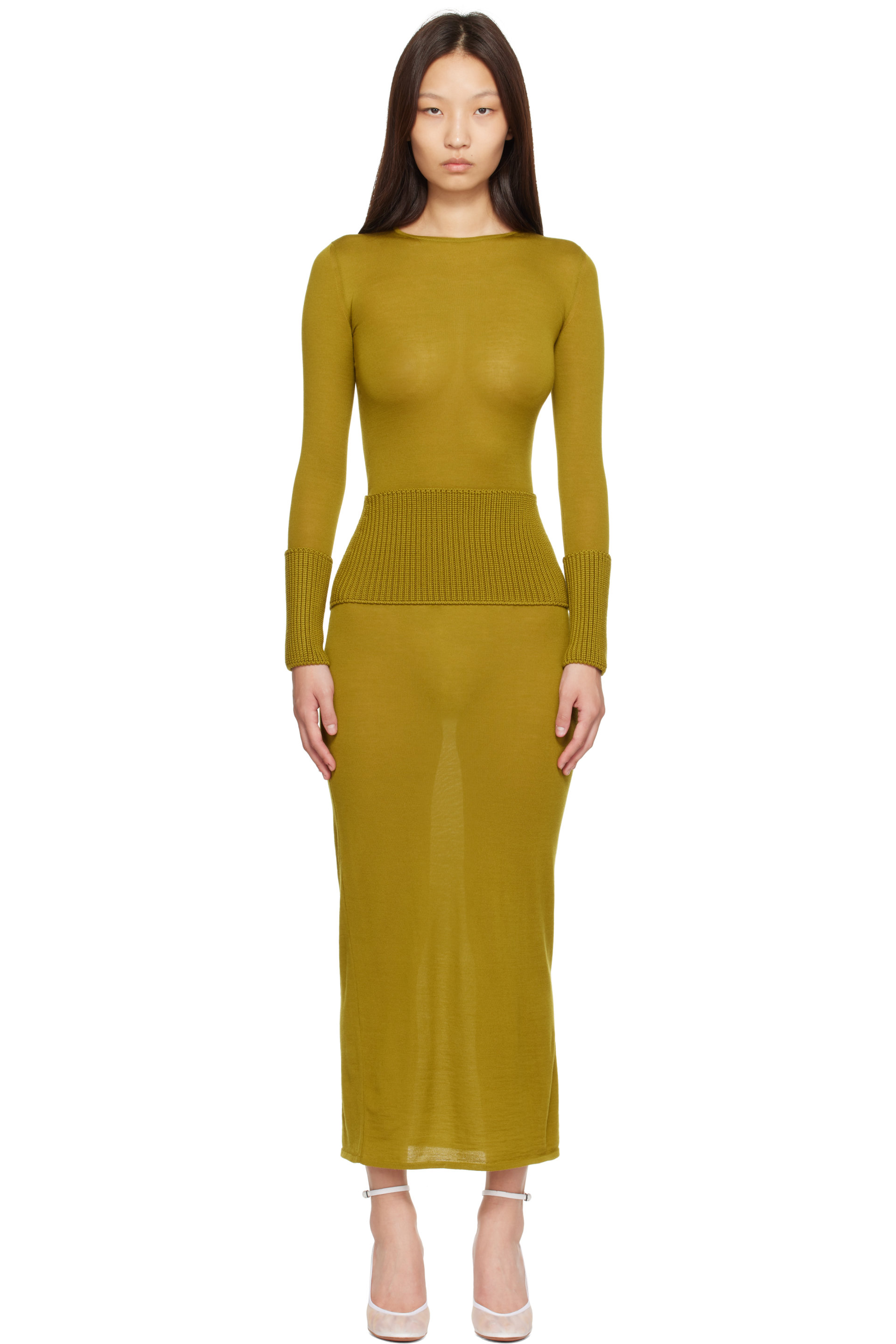 ALAÏA - Green Merino Bodycon Maxi Dress
