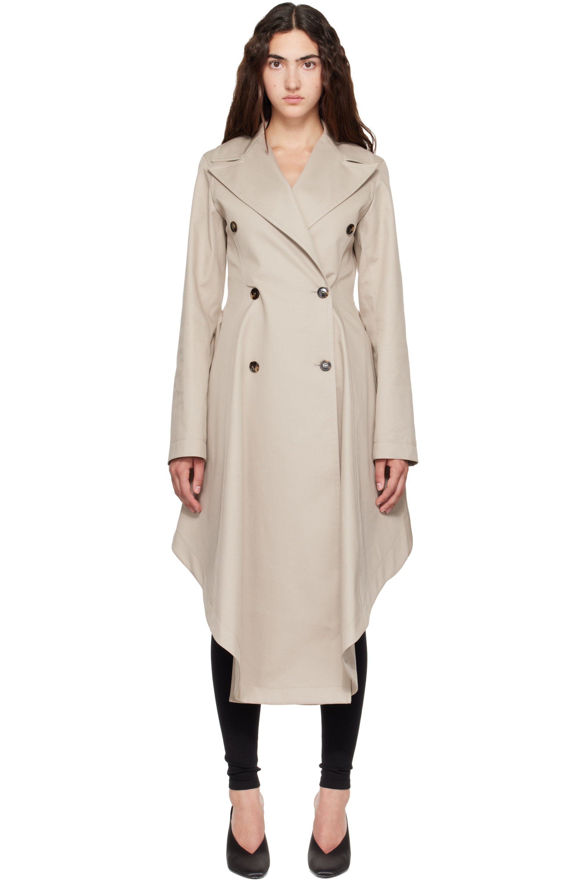 ALAÏA - Beige Asymmetric Twill Trench Coat
