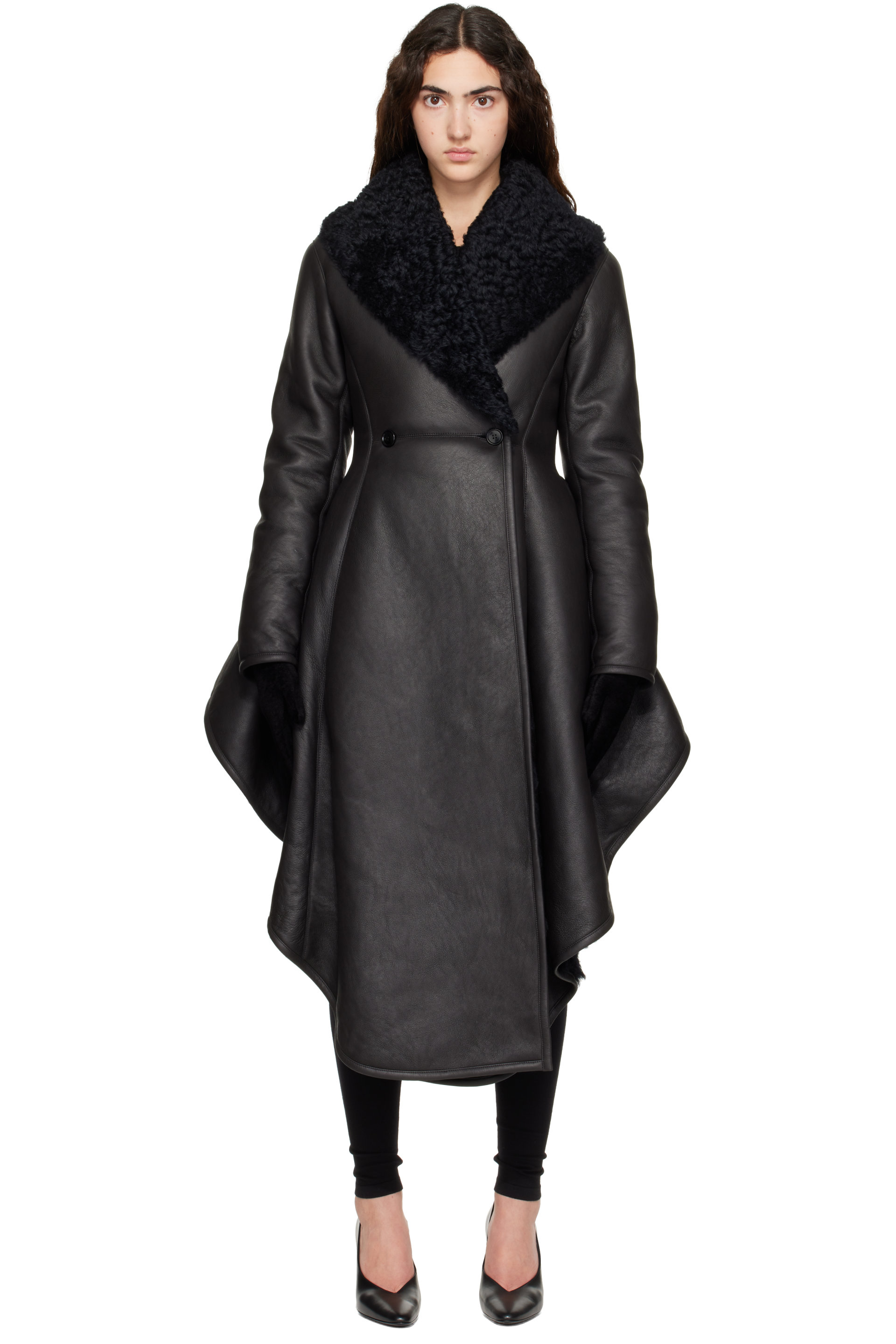 ALAÏA - Brown Asymmetric Shearling Coat