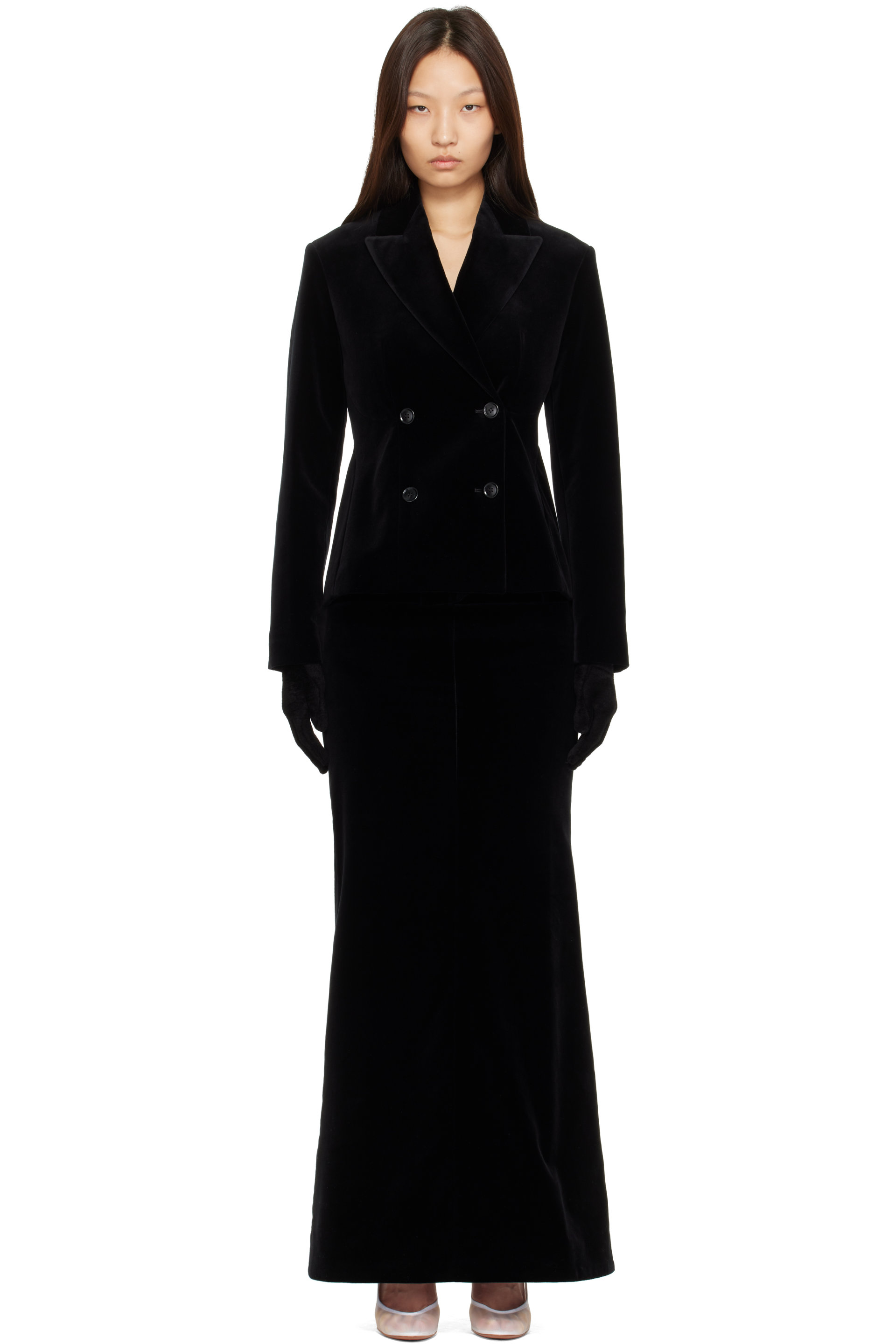 ALAÏA - Black Cotton Velvet Double Breasted Jacket