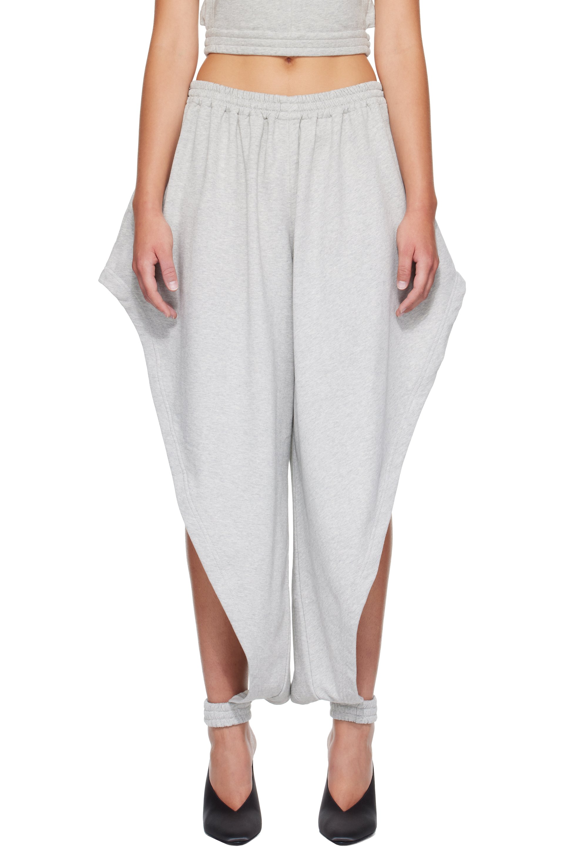 ALAÏA - Gray Fleece Jersey Pointed Trousers