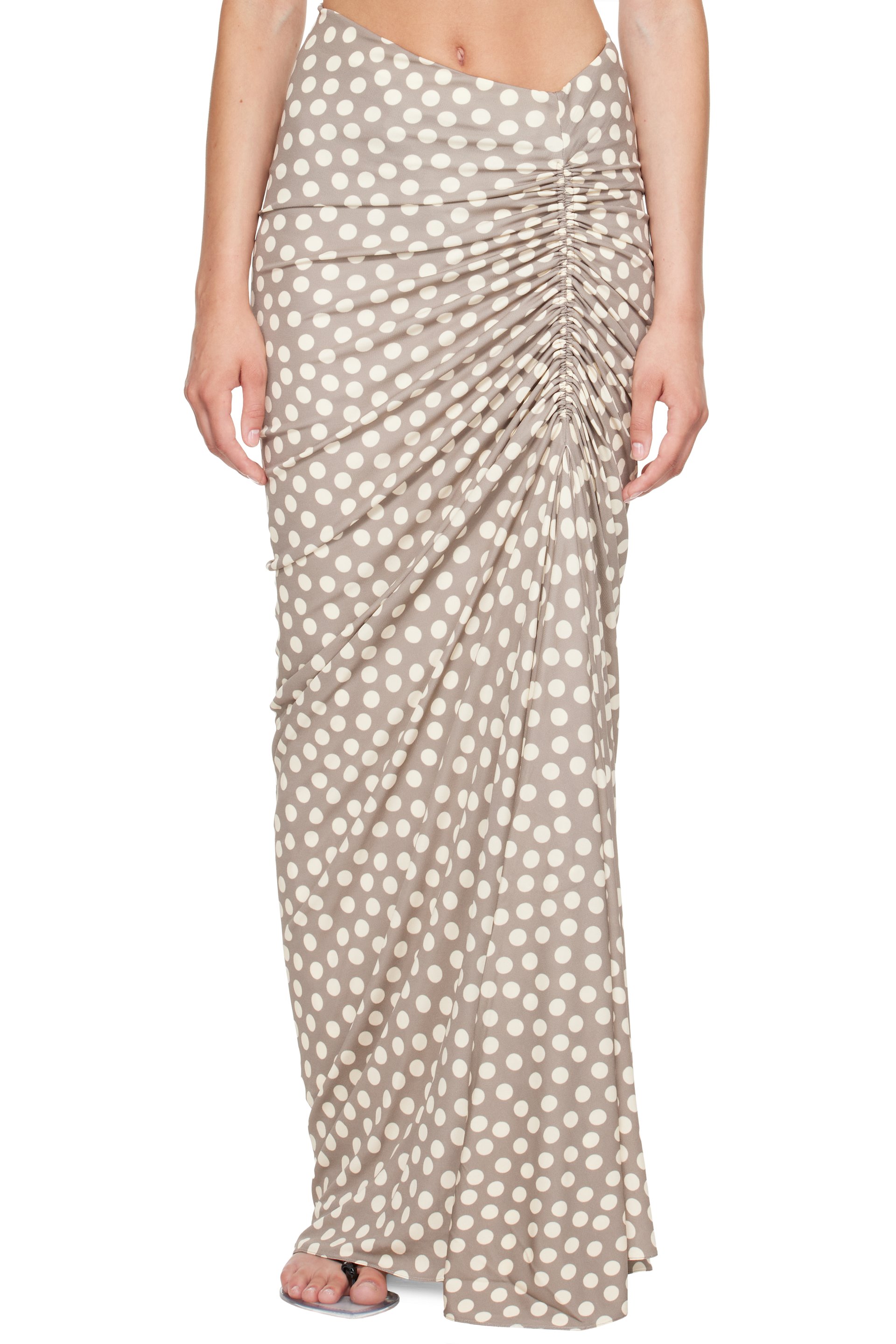 ALAÏA - Taupe Polka Dots Gathered Maxi Skirt