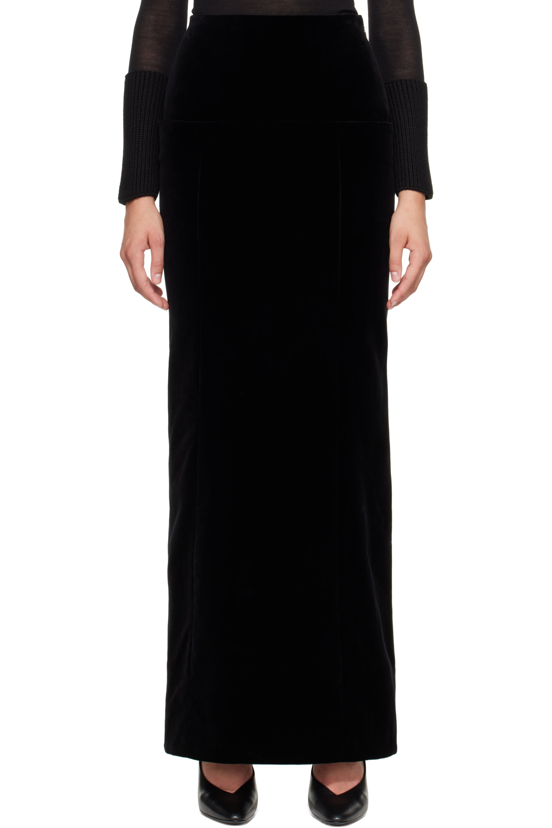ALAÏA - Black Column Velvet Maxi Skirt