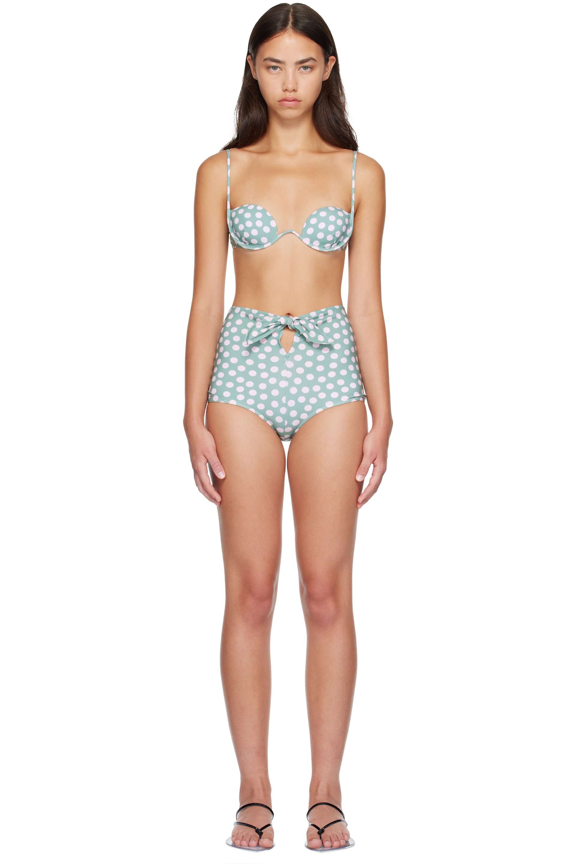 ALAÏA - Green & Pink Polka Dot Bikini
