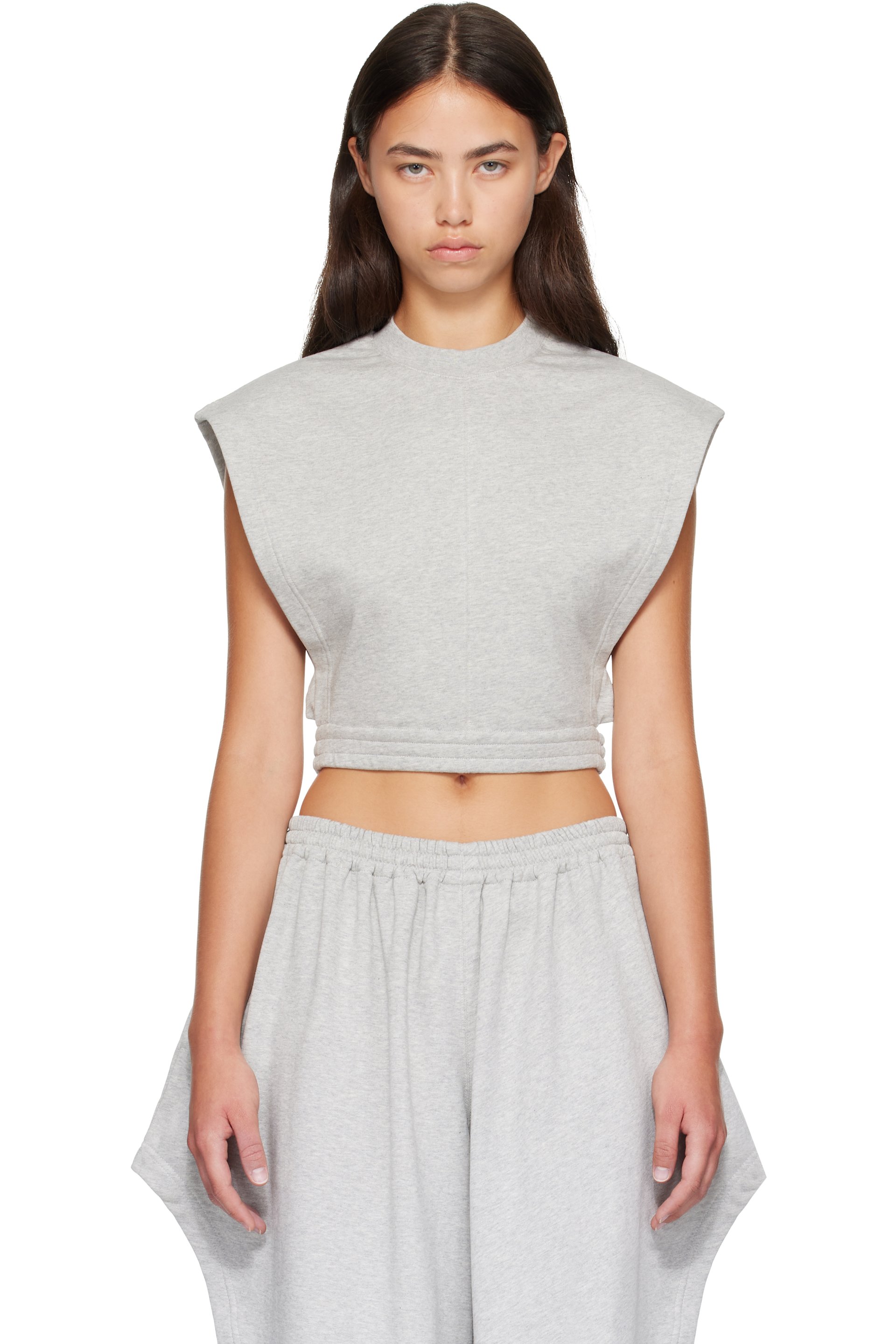 ALAÏA - Gray Fleece Jersey Crop Top