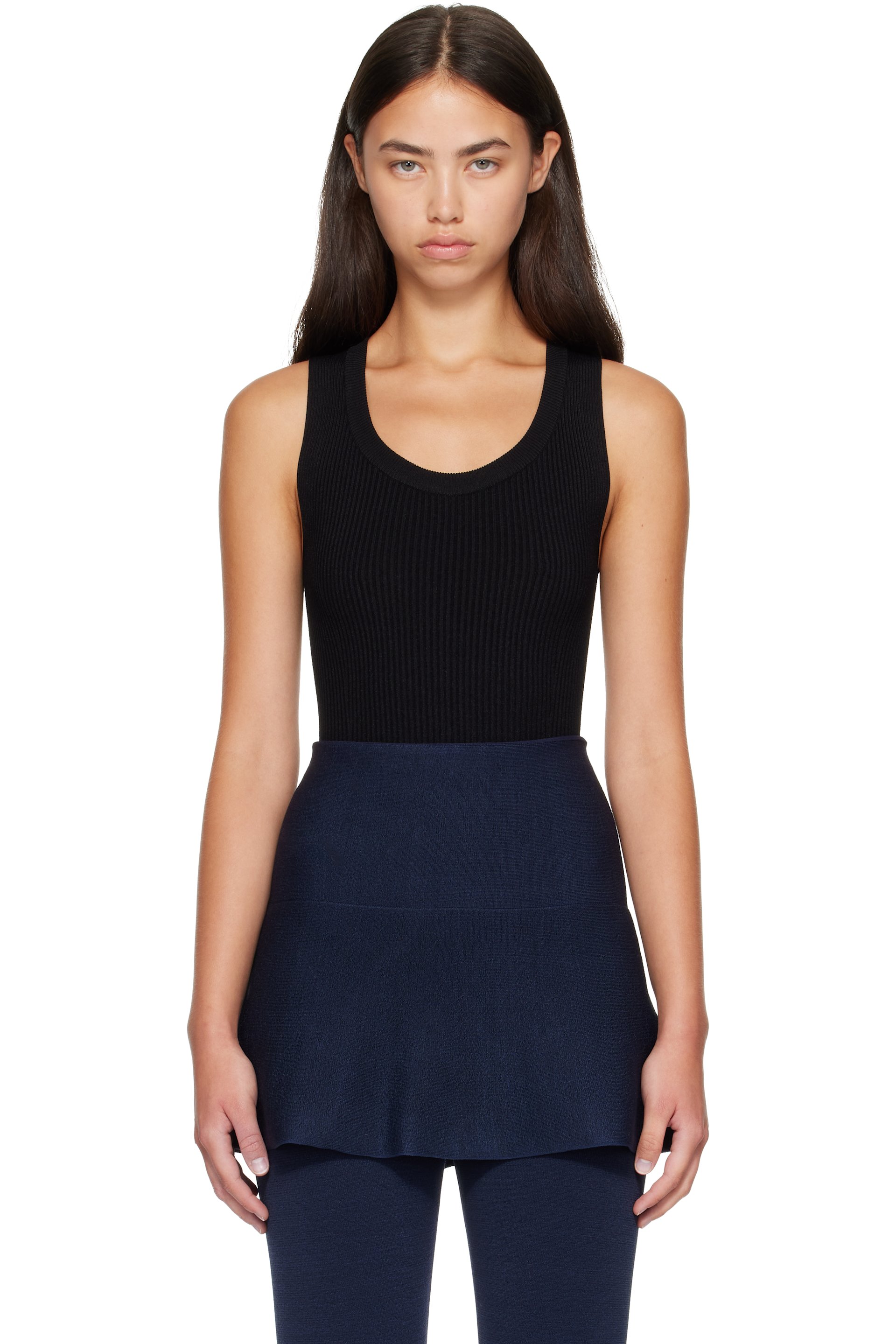 ALAÏA - Black Sleeveless Ribbed Knit Bodysuit