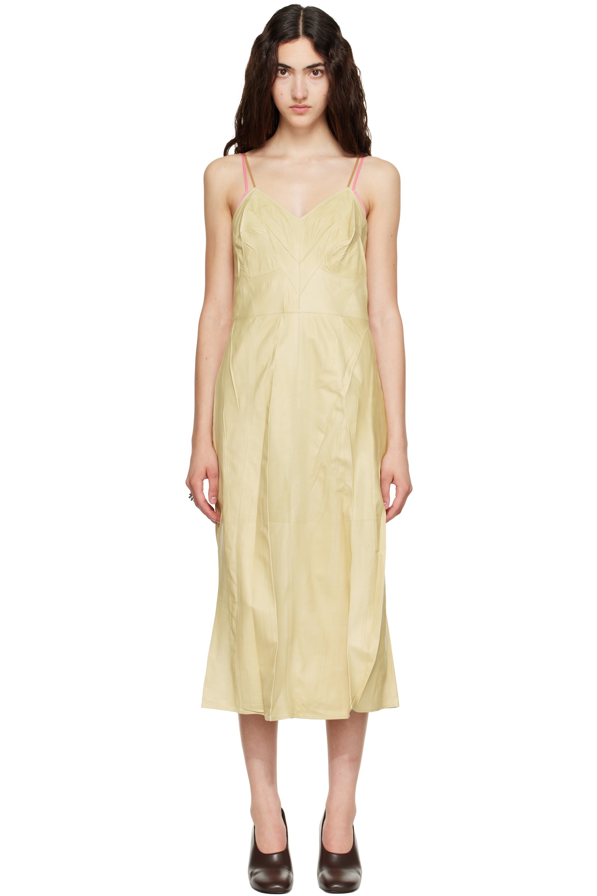 Calvin Klein Collection - Robe midi Fia jaune en cuir
