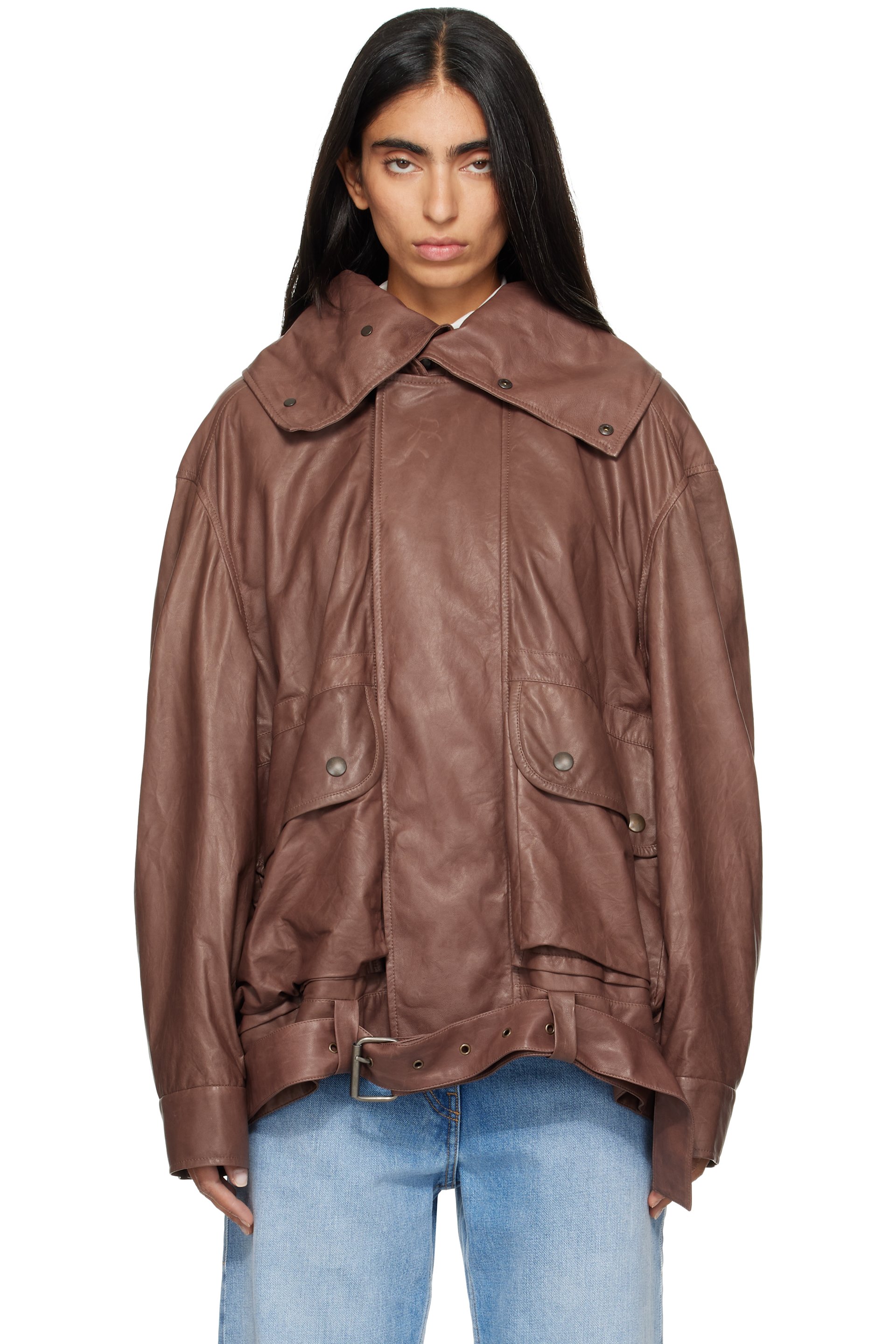Calvin Klein Collection - Brown Isa Leather Flight Jacket