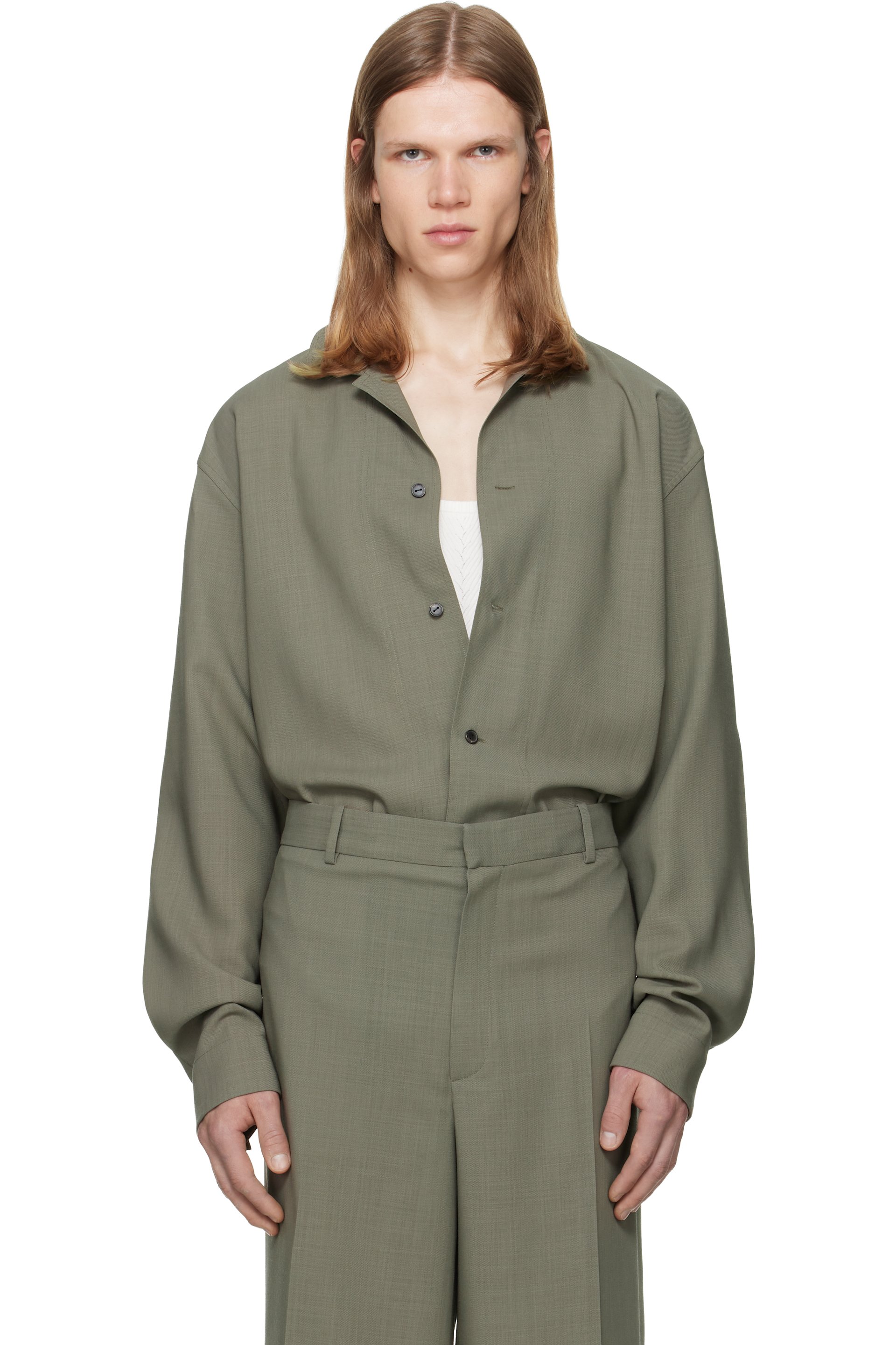 Calvin Klein Collection - Chemise Atlas taupe à boutons