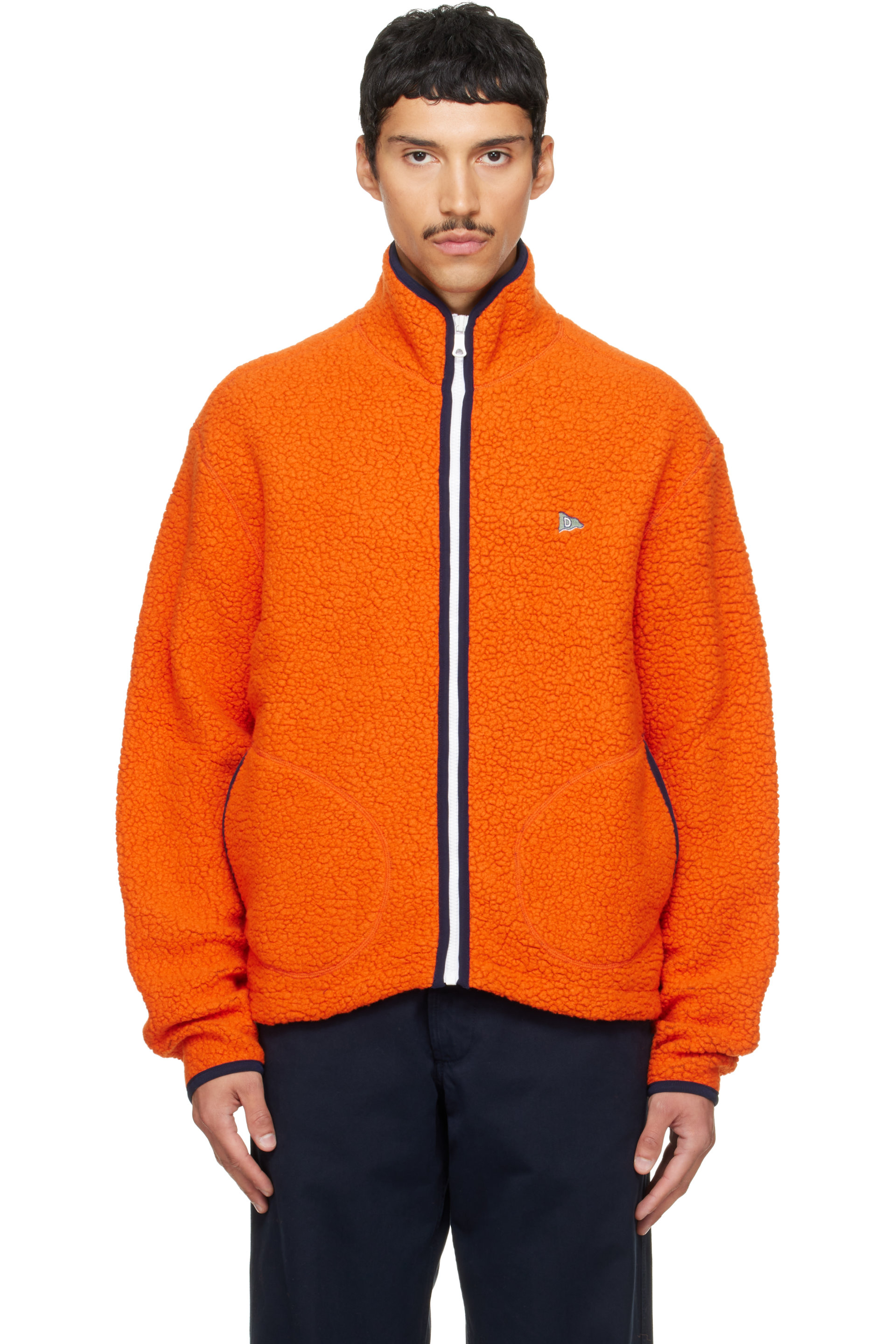 Drake's - Orange Boucle Wool Zip Fleece Jacket