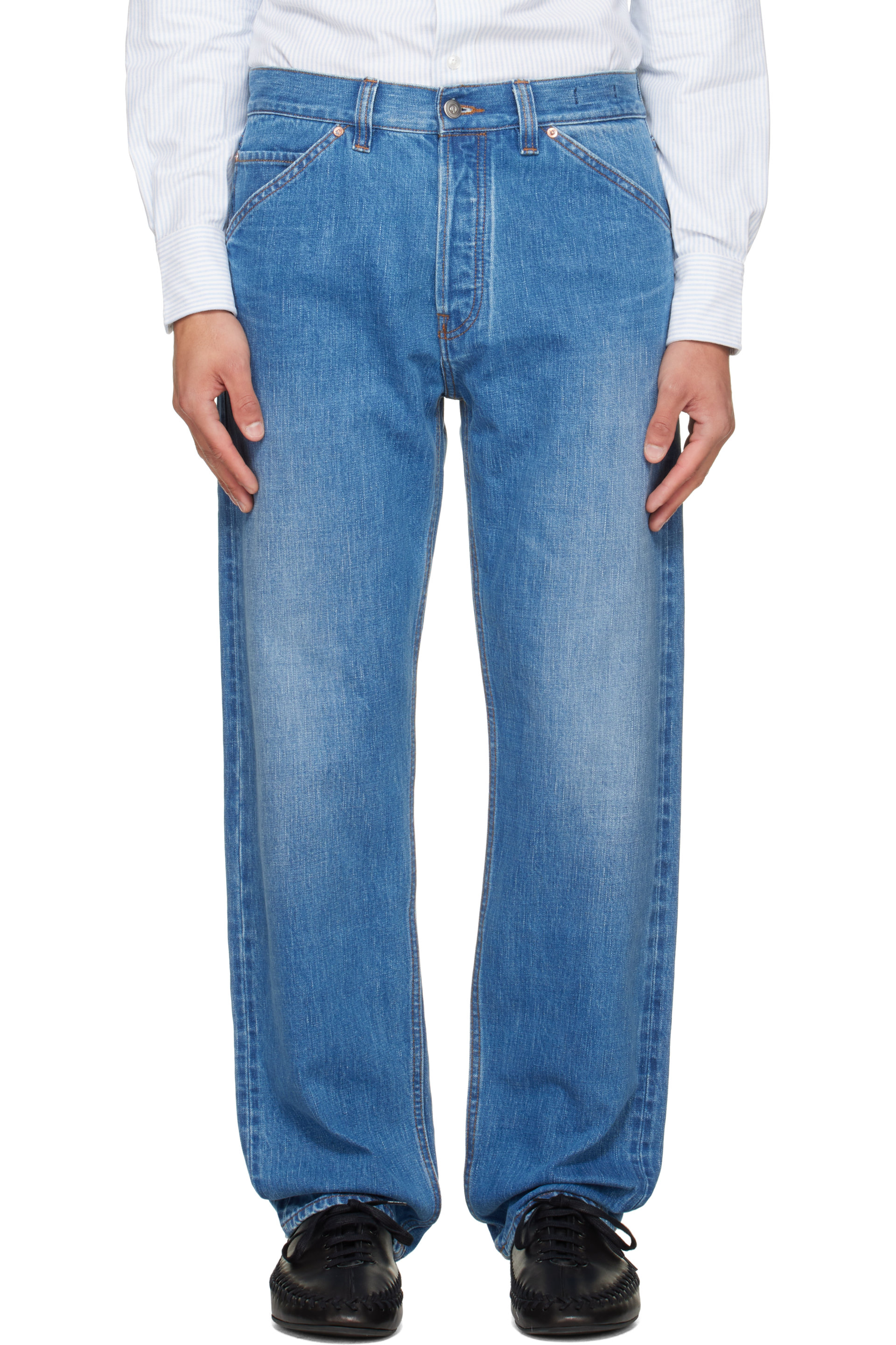 Drake's - Blue Five-Pocket Selvedge Denim Jeans