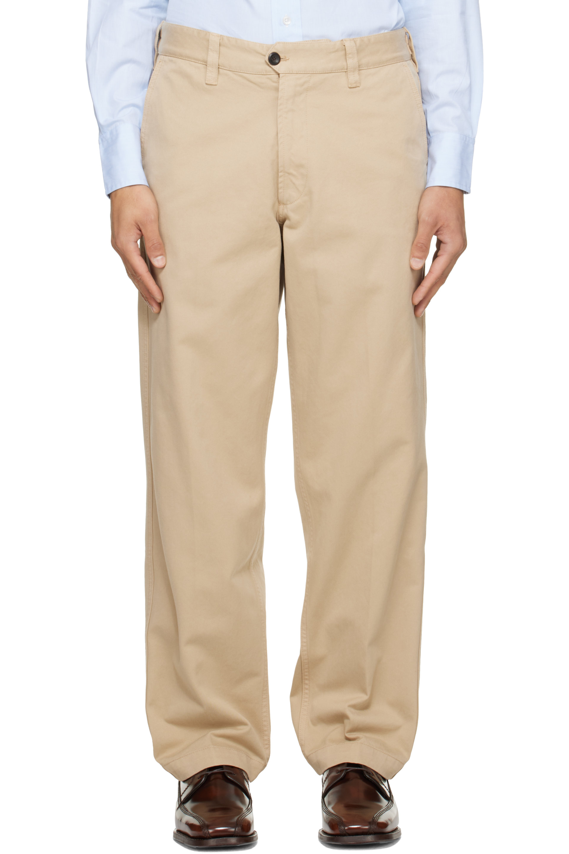 Drake's - Beige Heavy Cotton Flat Front Trousers