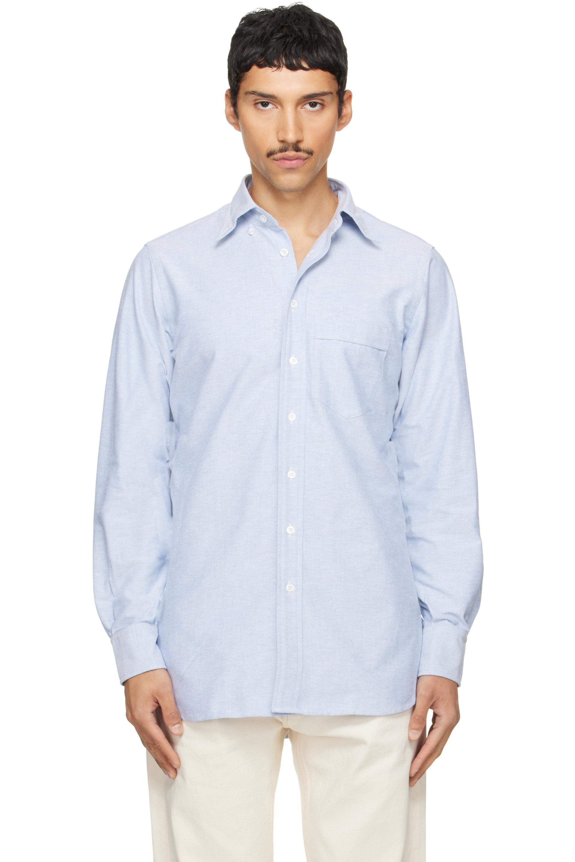 Drake's - Blue Cotton Oxford Cloth Button-Down Shirt