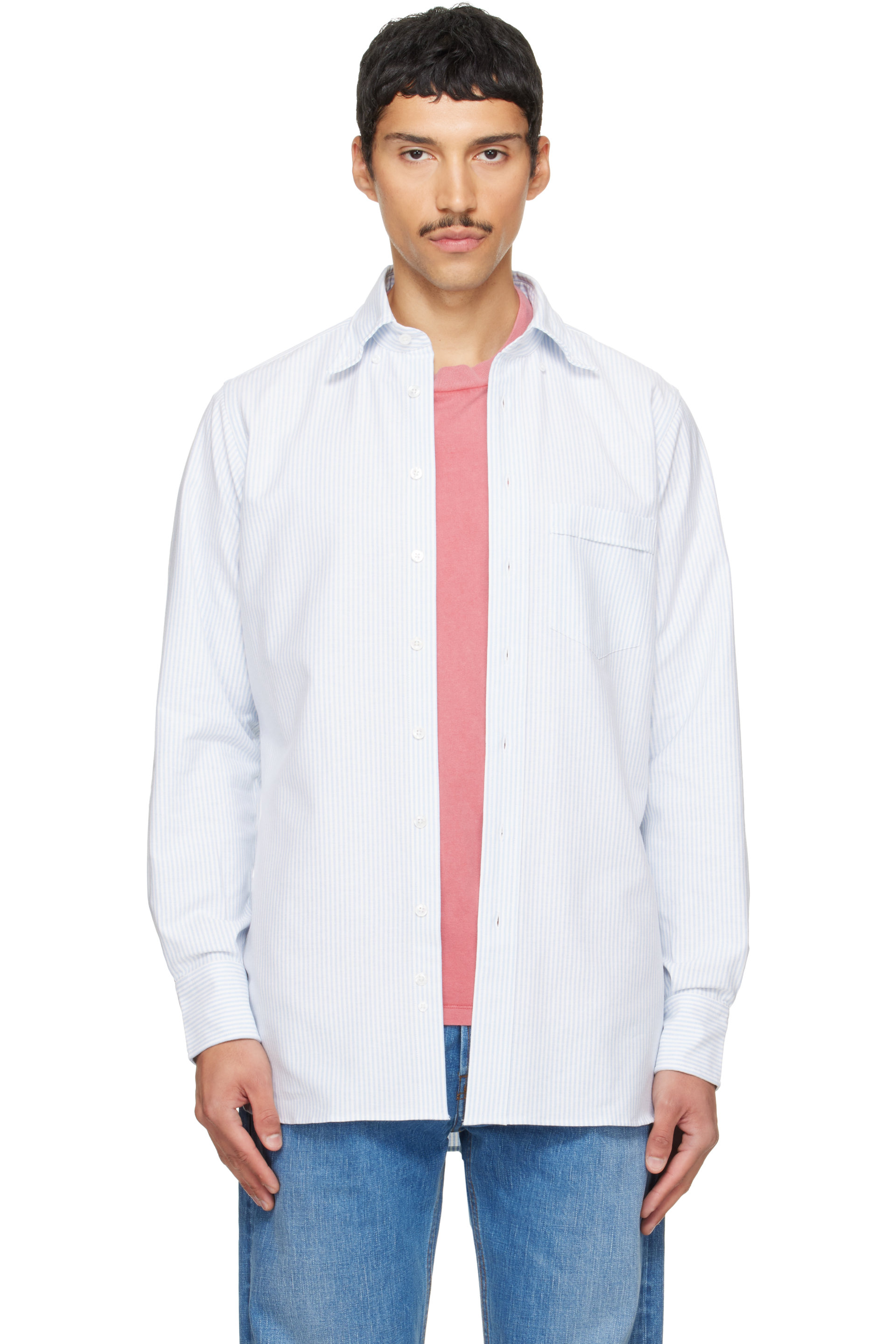 Drake's - Blue Ticking Stripe Cotton Button-Down Shirt