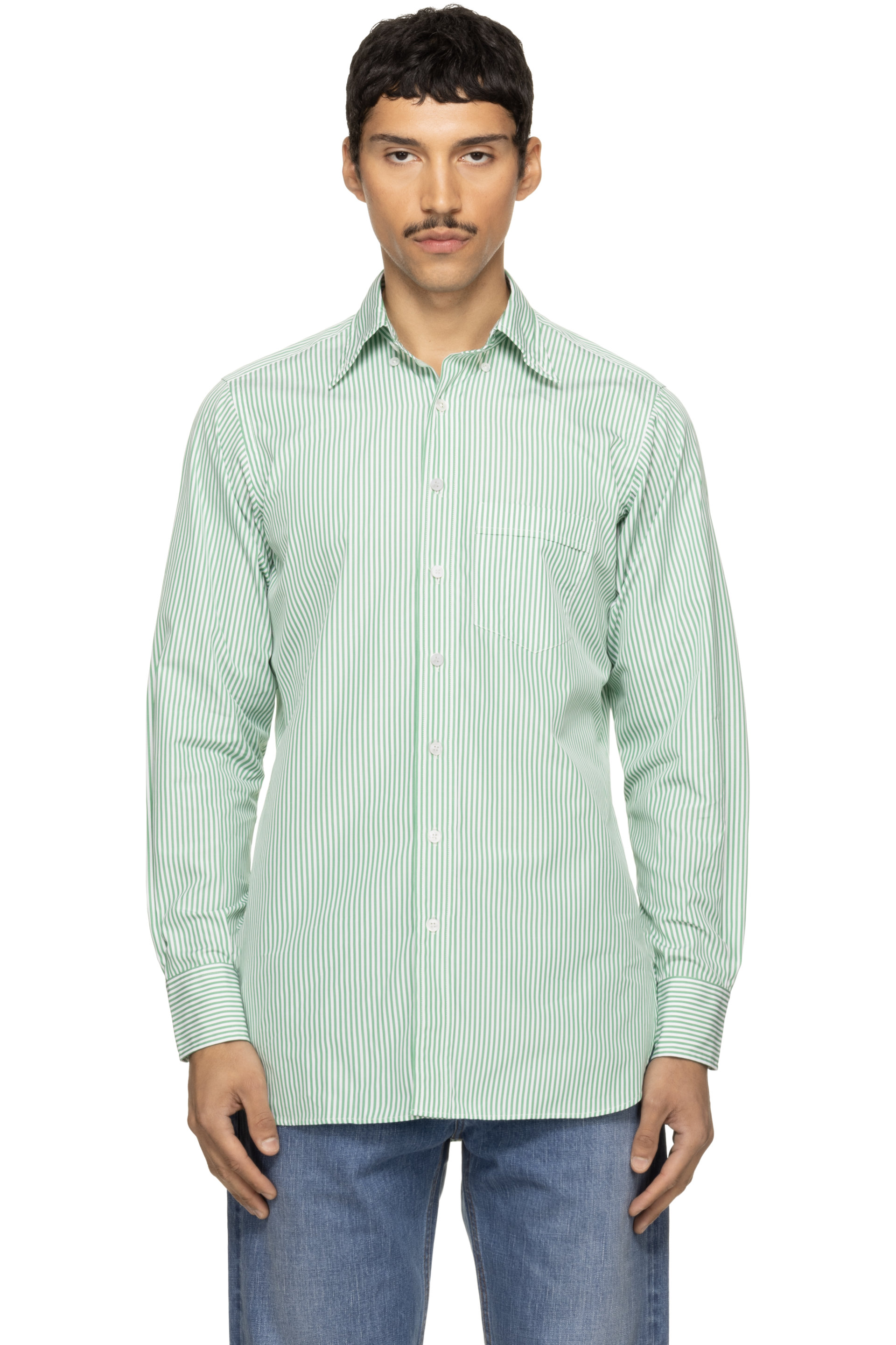 Drake's - Green Narrow Stripe Cotton Poplin Button-Down Shirt