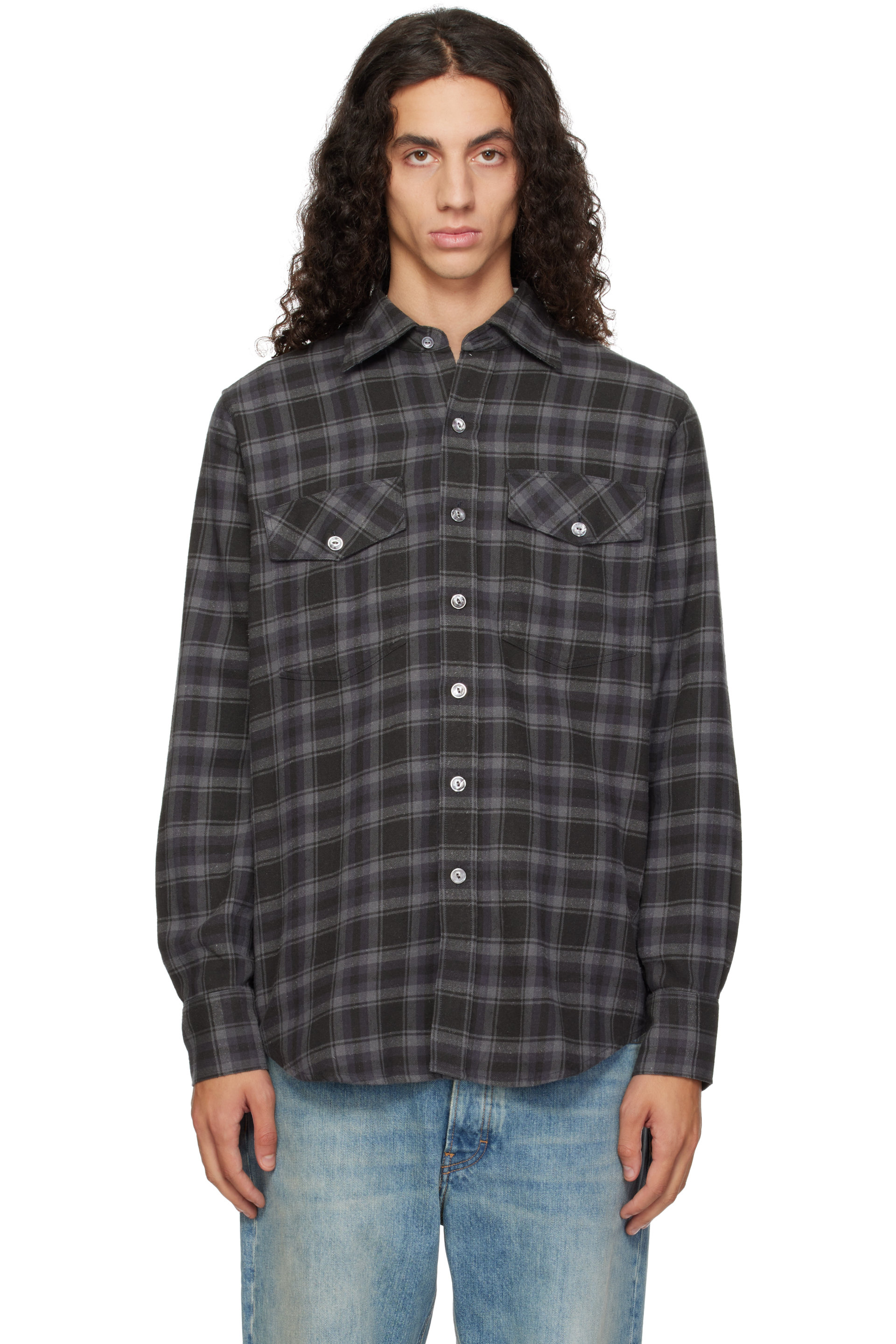 Drake's - Gray Check Cotton-Silk Work Shirt