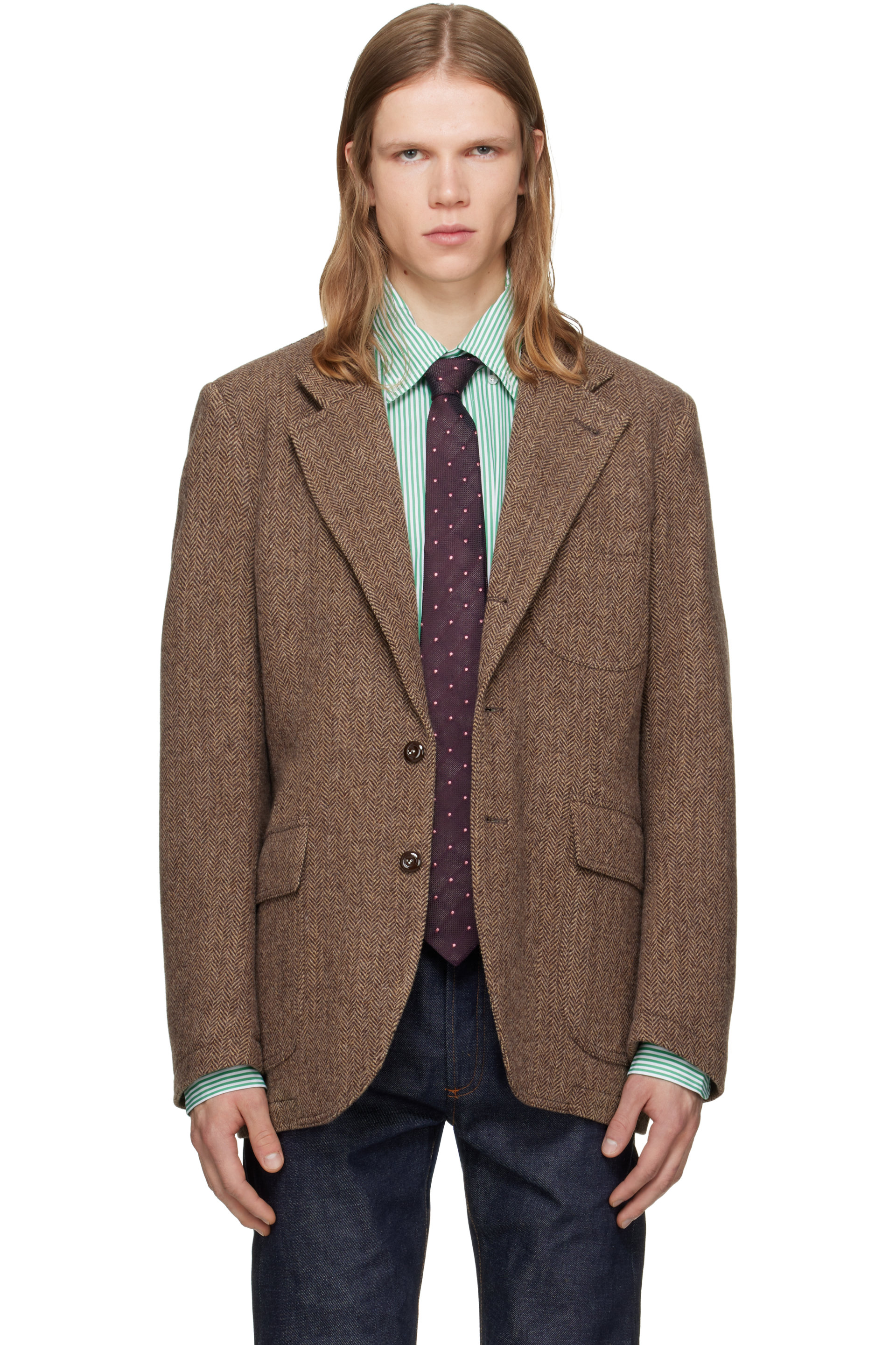 Drake's - Brown Herringbone Tweed Games Mk. VII Blazer