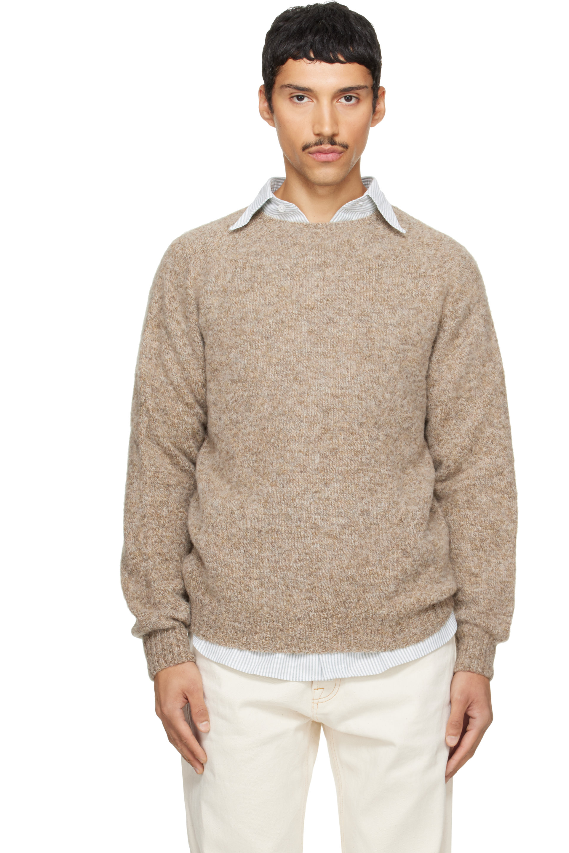Drake's - Beige Brushed Shetland Crew Neck Sweater