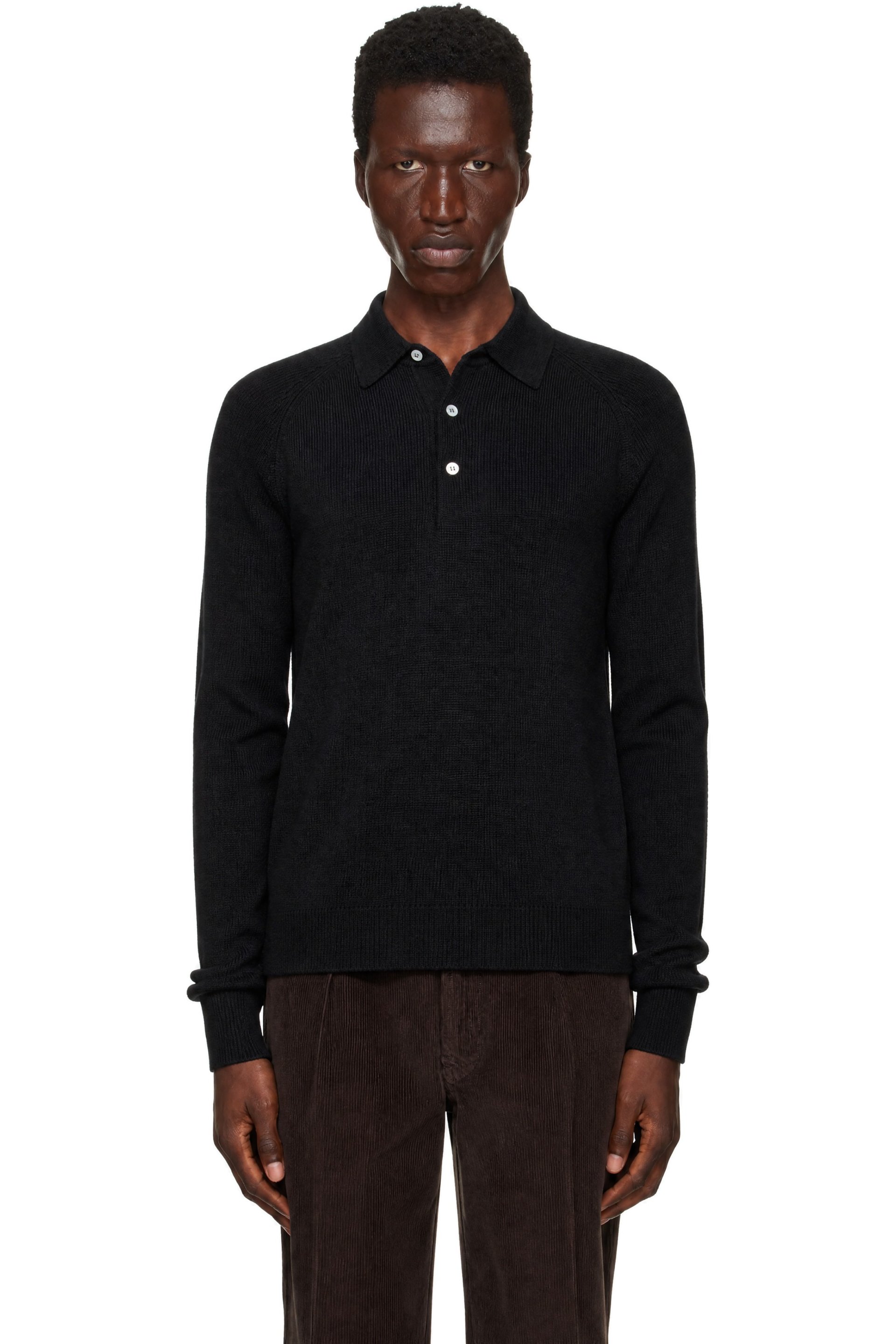 Drake's - Black Merino Wool Knitted Polo