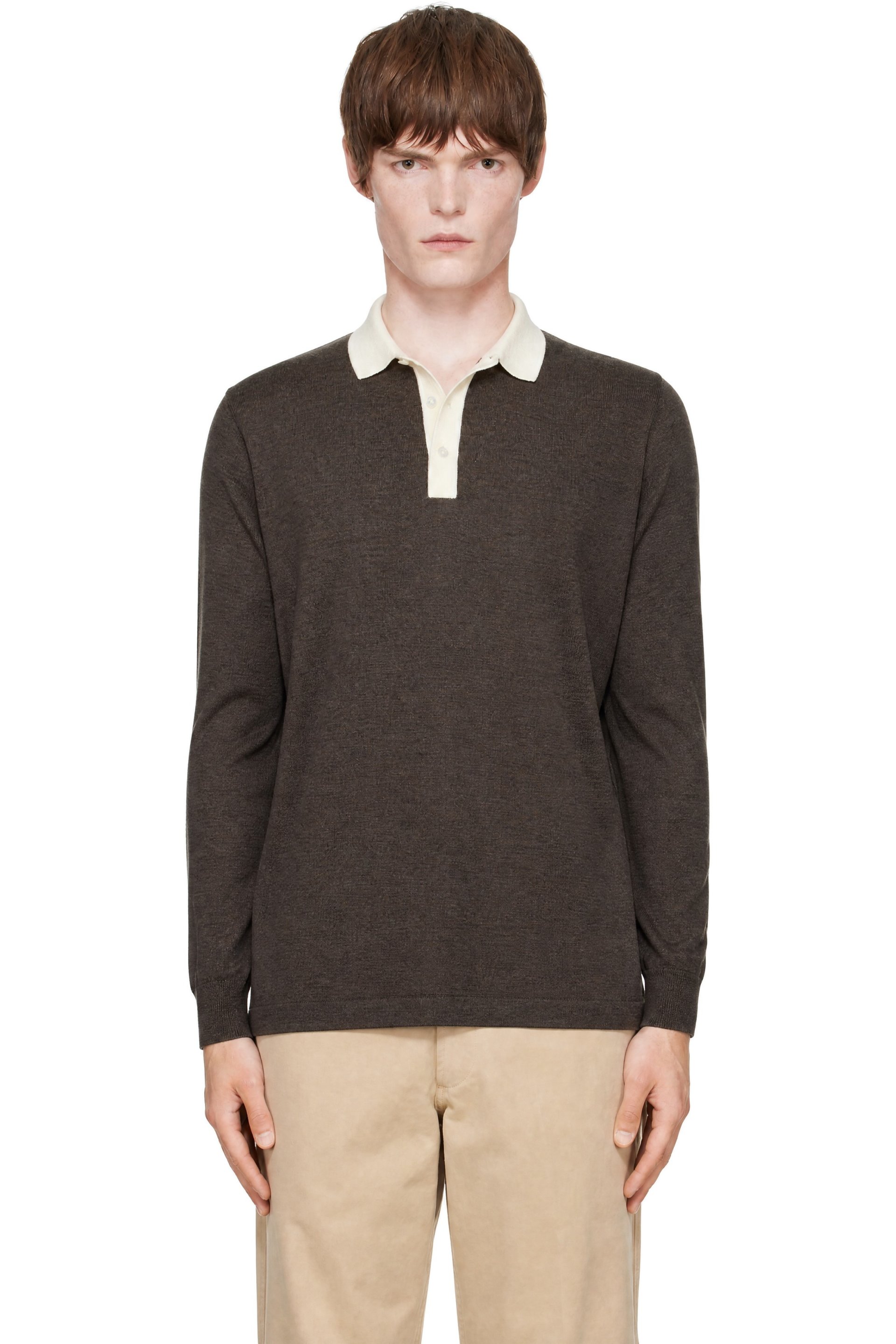Drake’s - 棕色 Solid Knitted Rugby Polo 衫