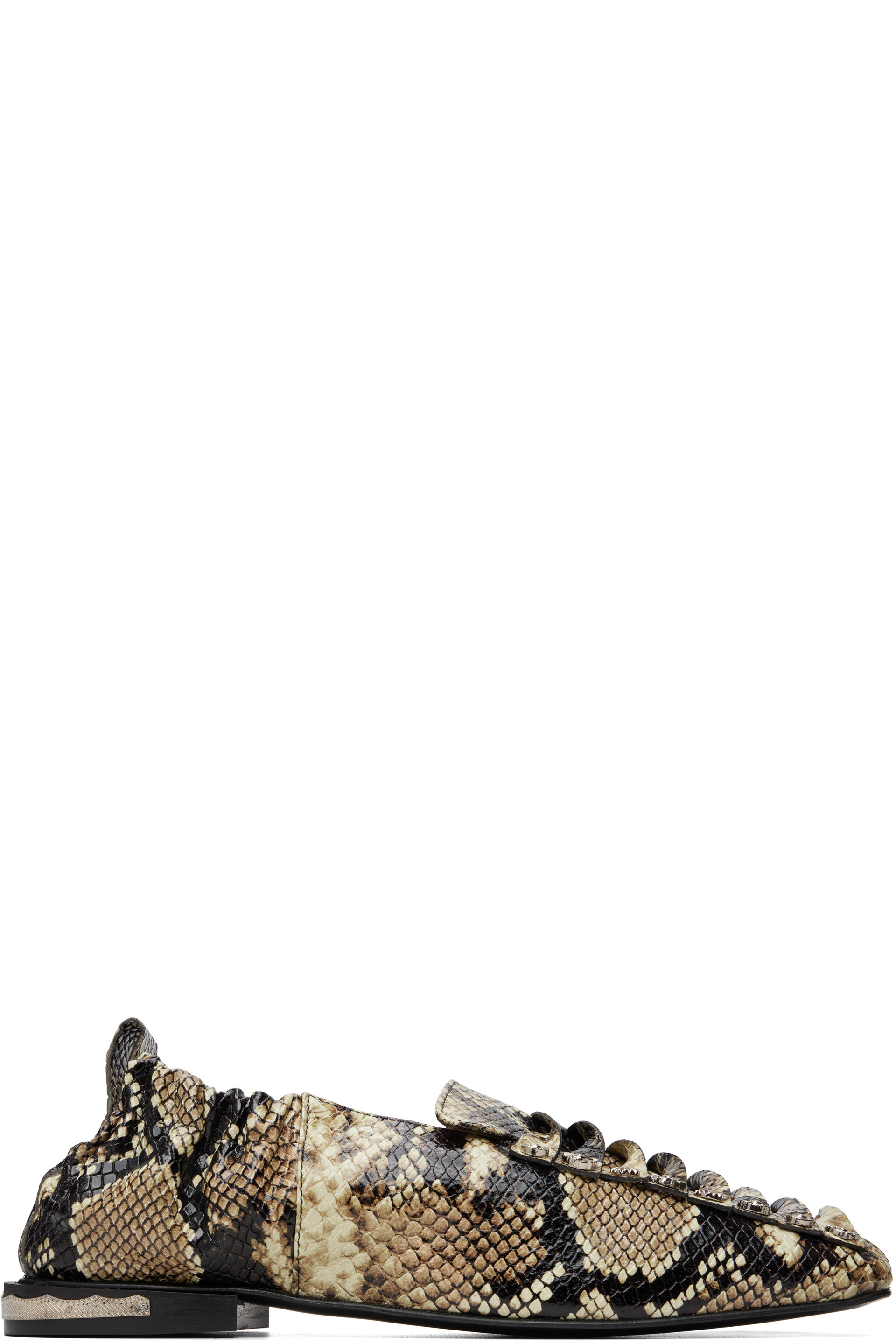 Toga Pulla - Beige & Brown Embossed Snake Ballerina Loafers