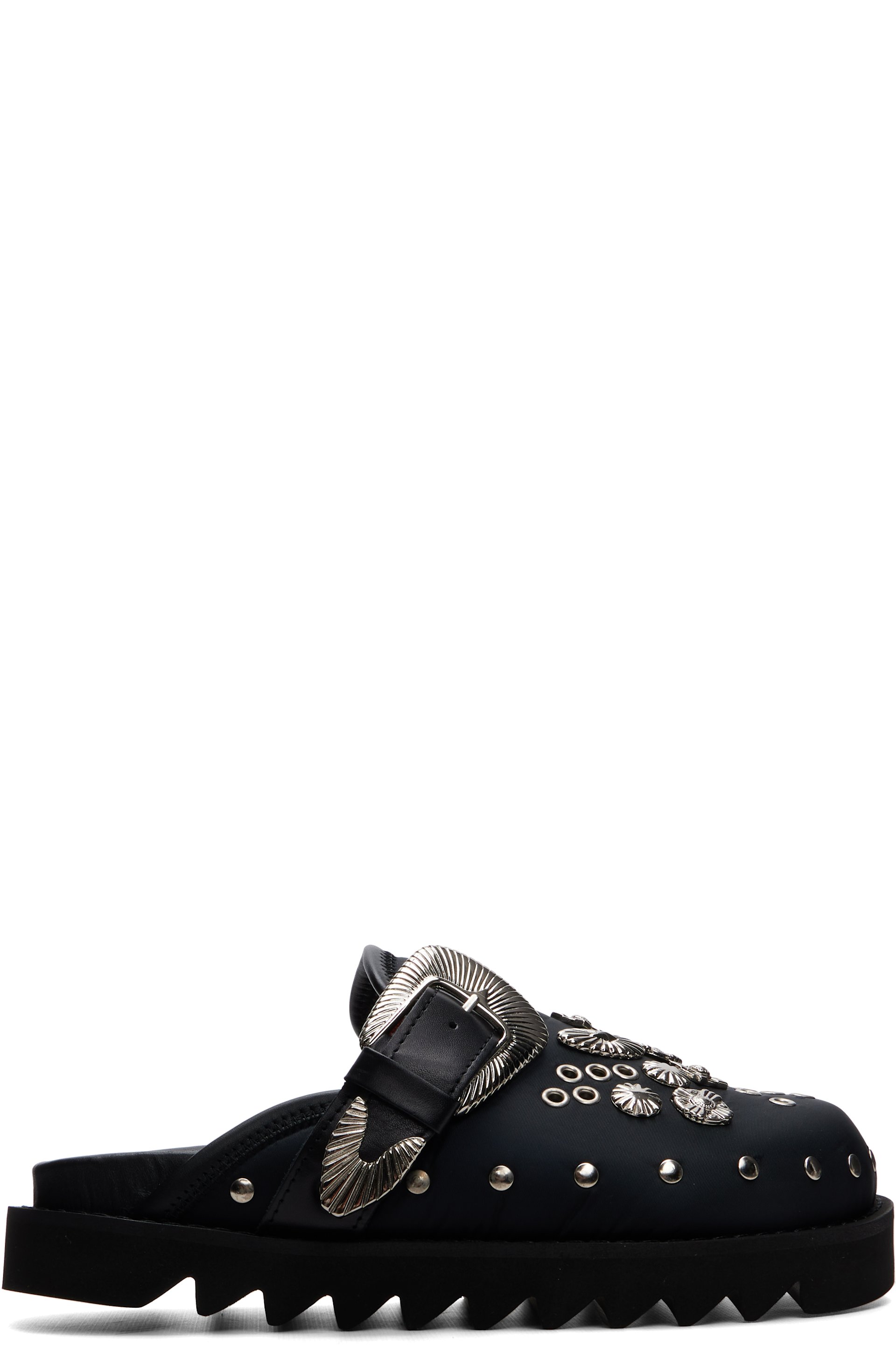 Toga Pulla - Black Eyelet Metal Sabot Slip-On Loafers