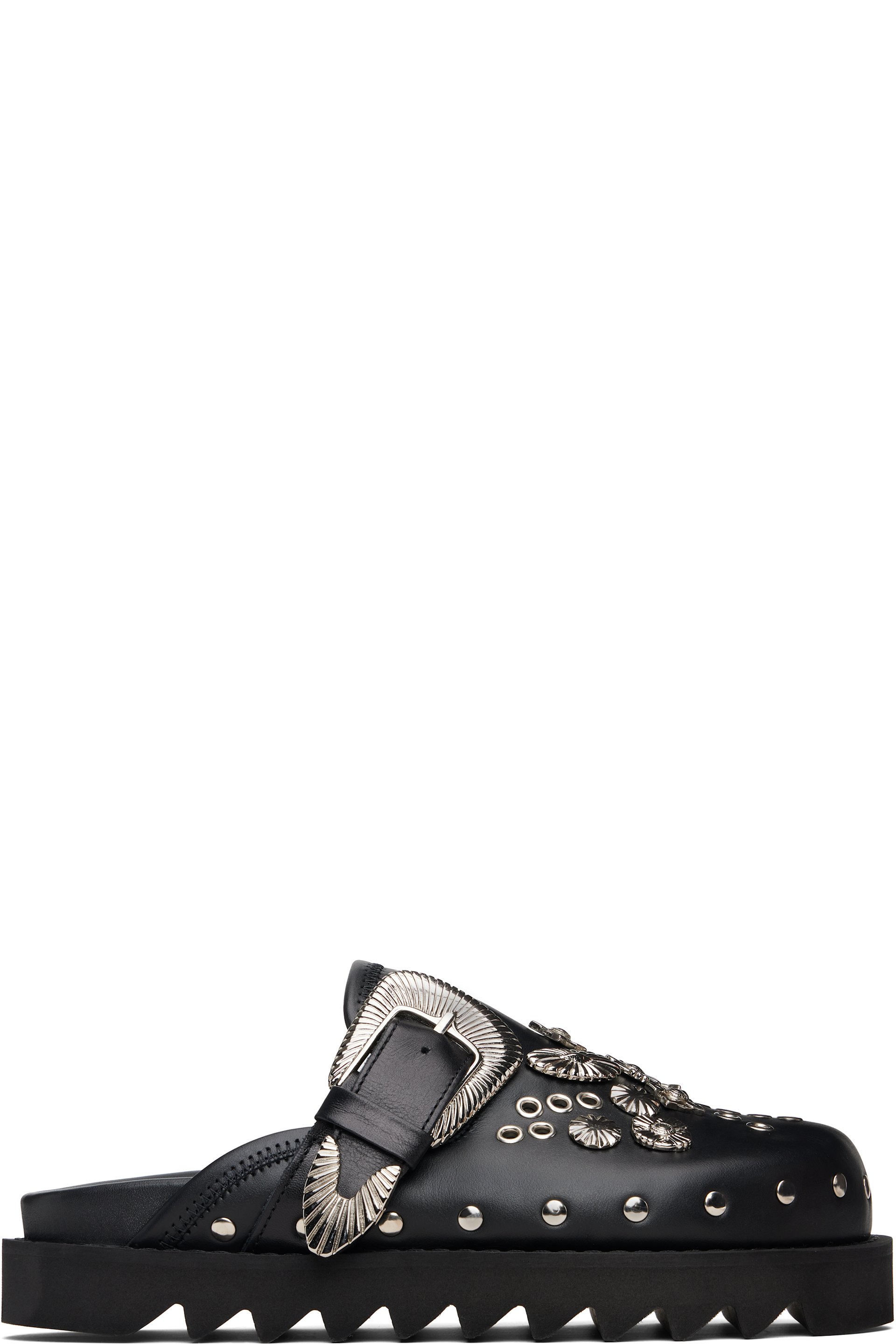 Toga Pulla - Black Eyelet Metal Sabot Loafers