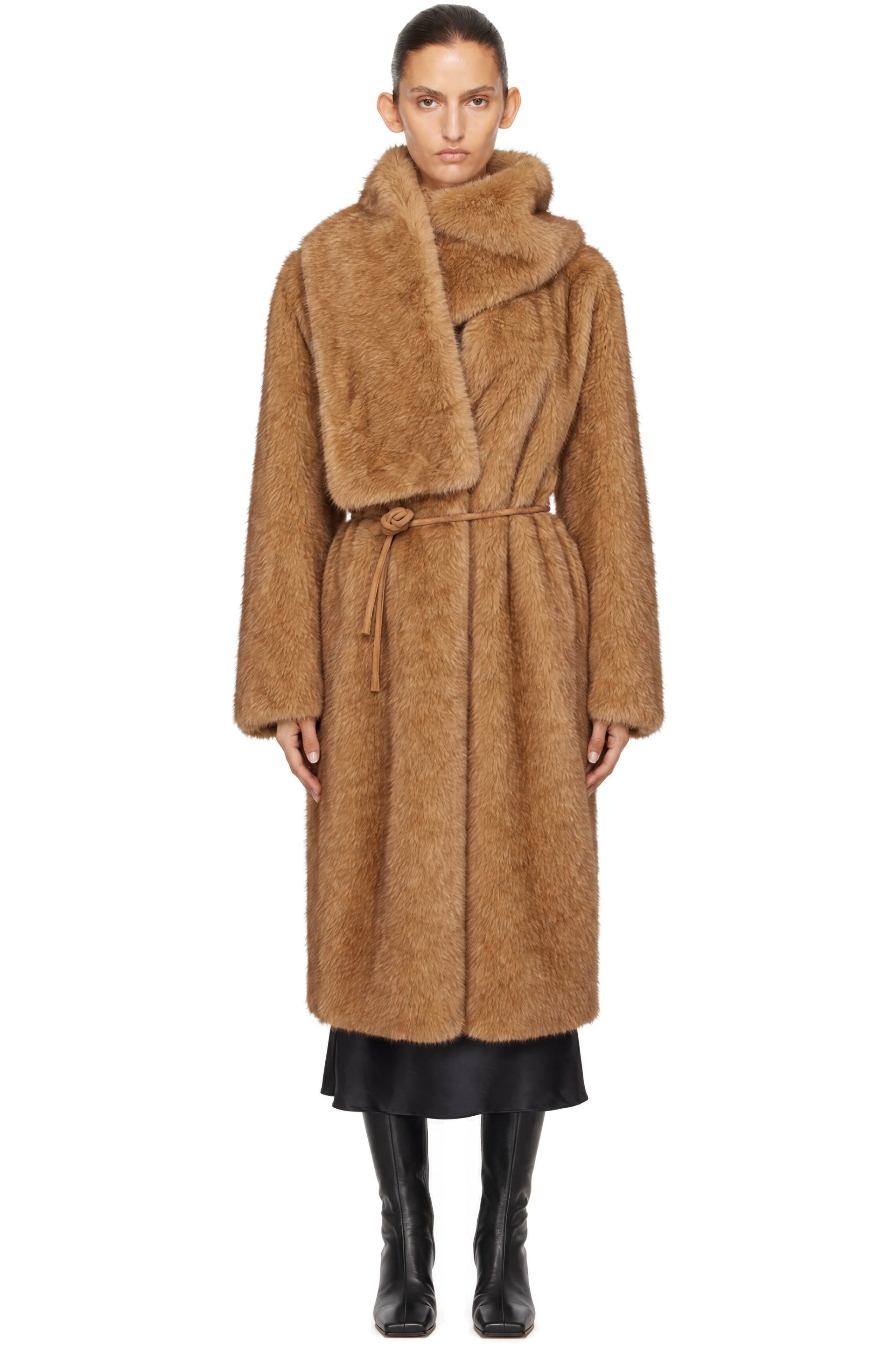 LE17SEPTEMBRE - Brown Collarless Faux-Fur Muffler Coat