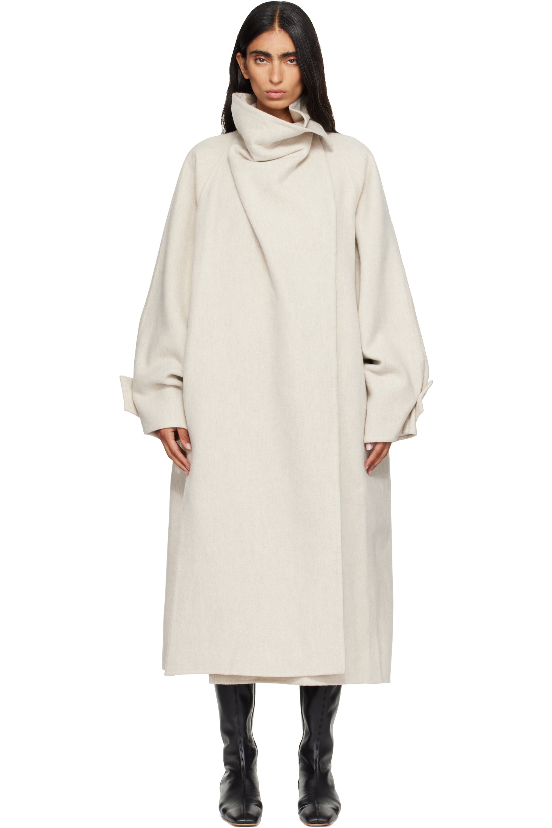 LE17SEPTEMBRE - Beige Cowl Neck Handmade Long Coat