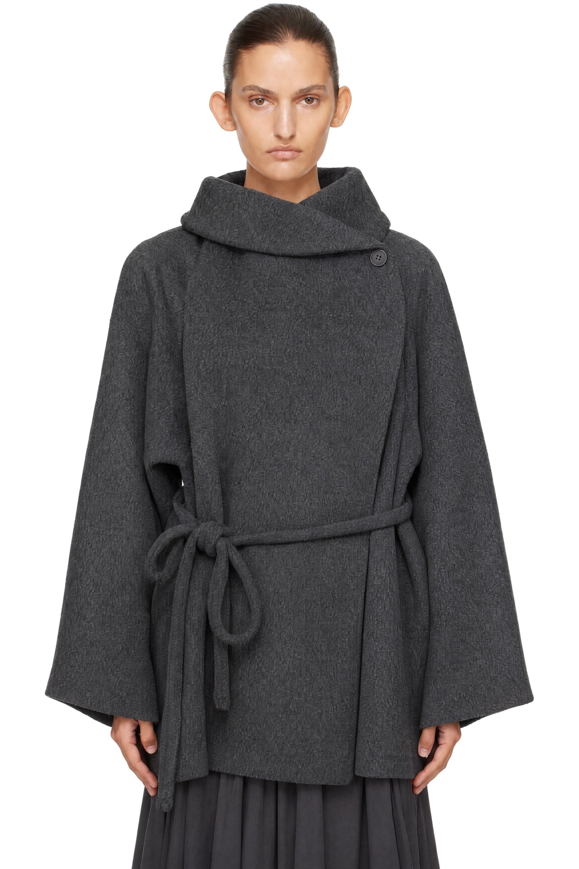 LE17SEPTEMBRE - Gray Stand Neck Wool Half Coat