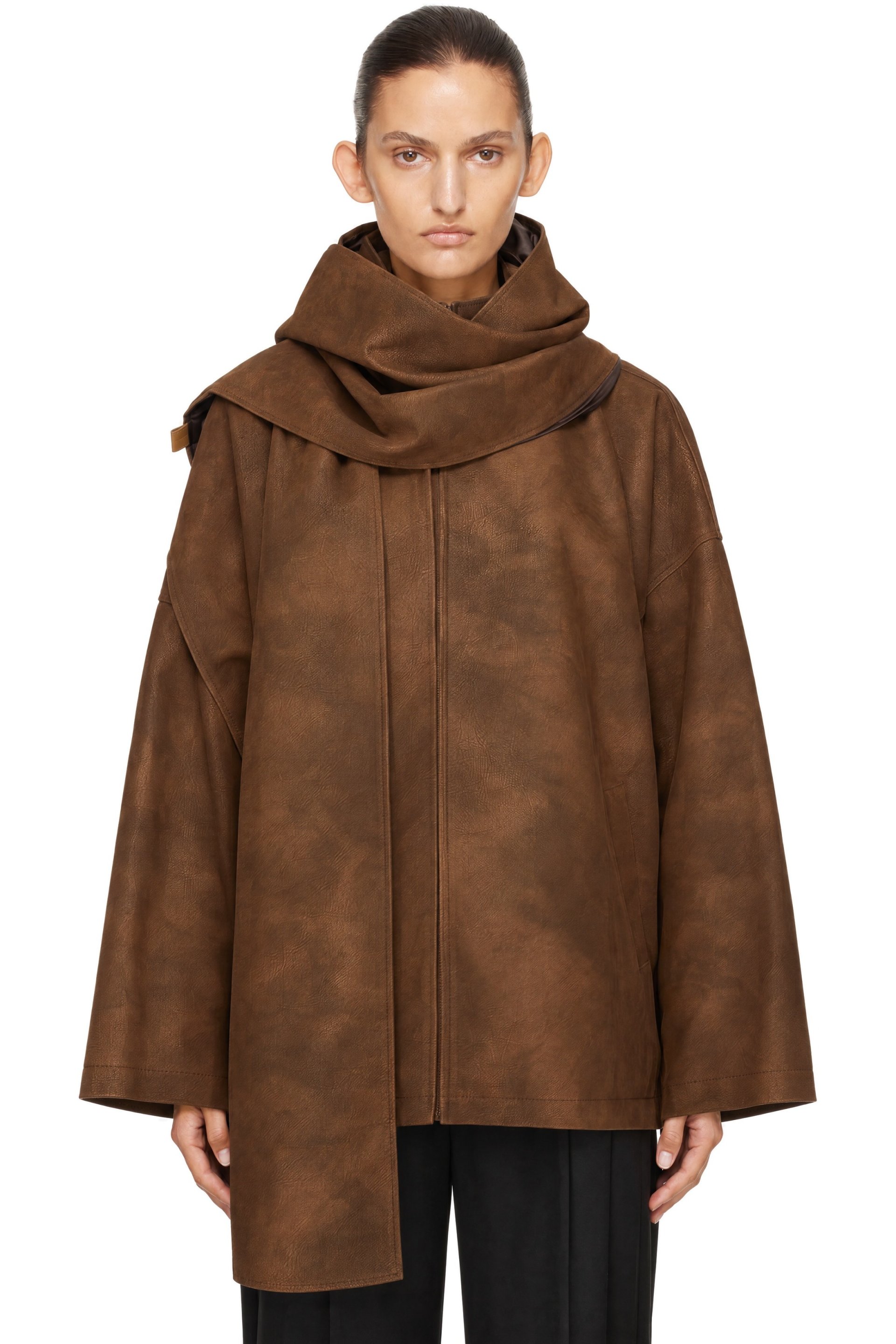 LE17SEPTEMBRE - Brown Faux-Leather Shawl Jacket