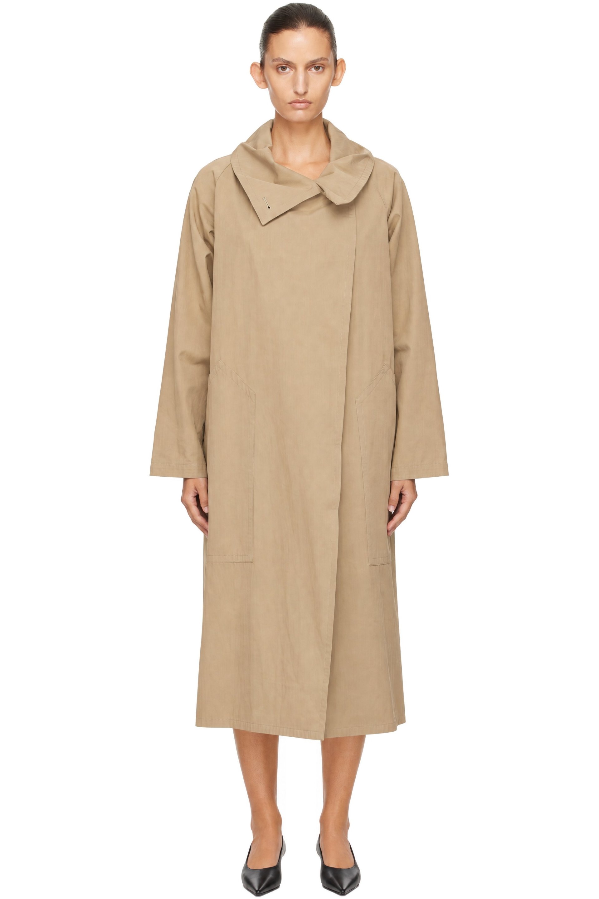 LE17SEPTEMBRE - Beige Cotton Draped Funnel Neck Trench Coat