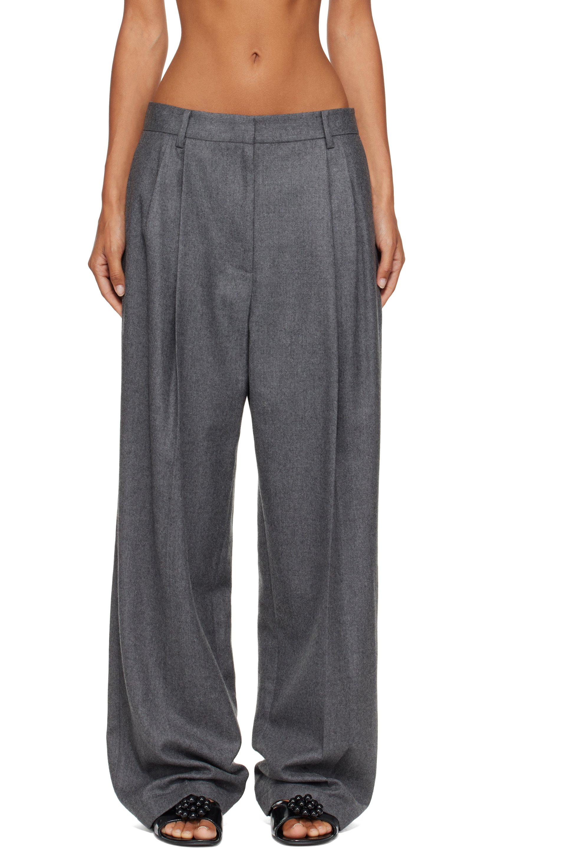 LE17SEPTEMBRE - Gray Tuck Tailored Wool Trousers
