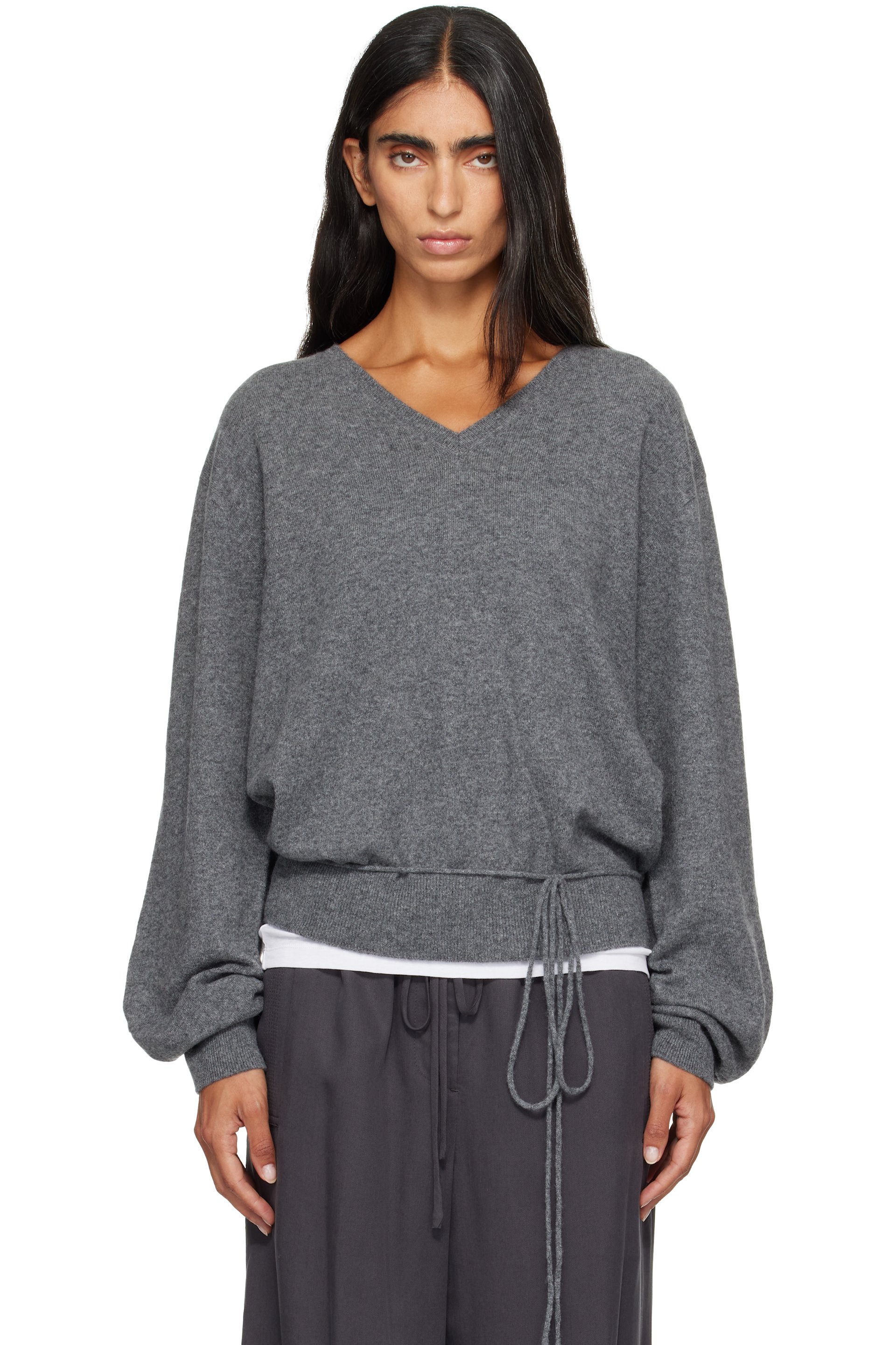 LE17SEPTEMBRE - Gray Pure Cashmere V-Neck Sweater