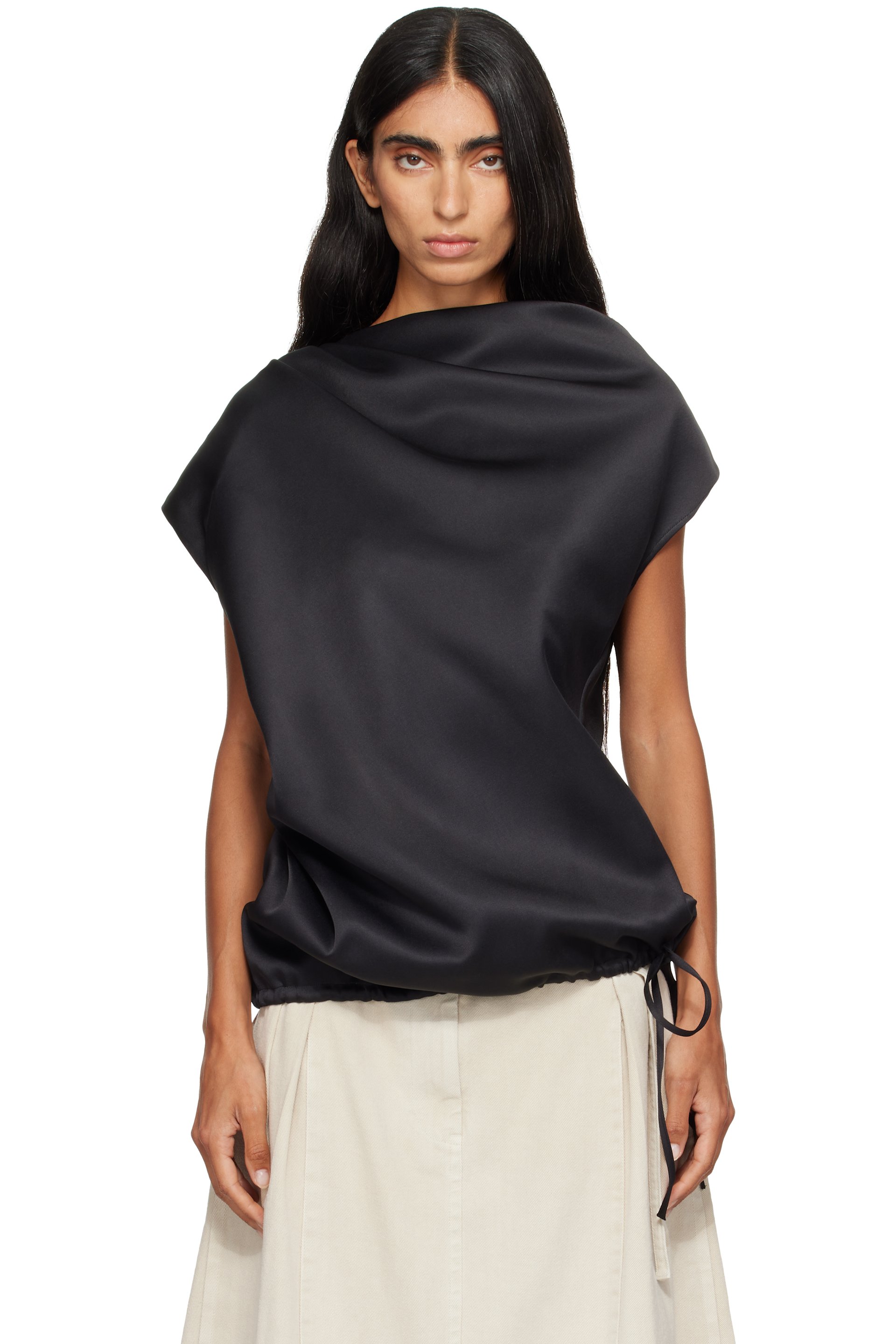 LE17SEPTEMBRE - Black Soft Draped Asymmetric Top