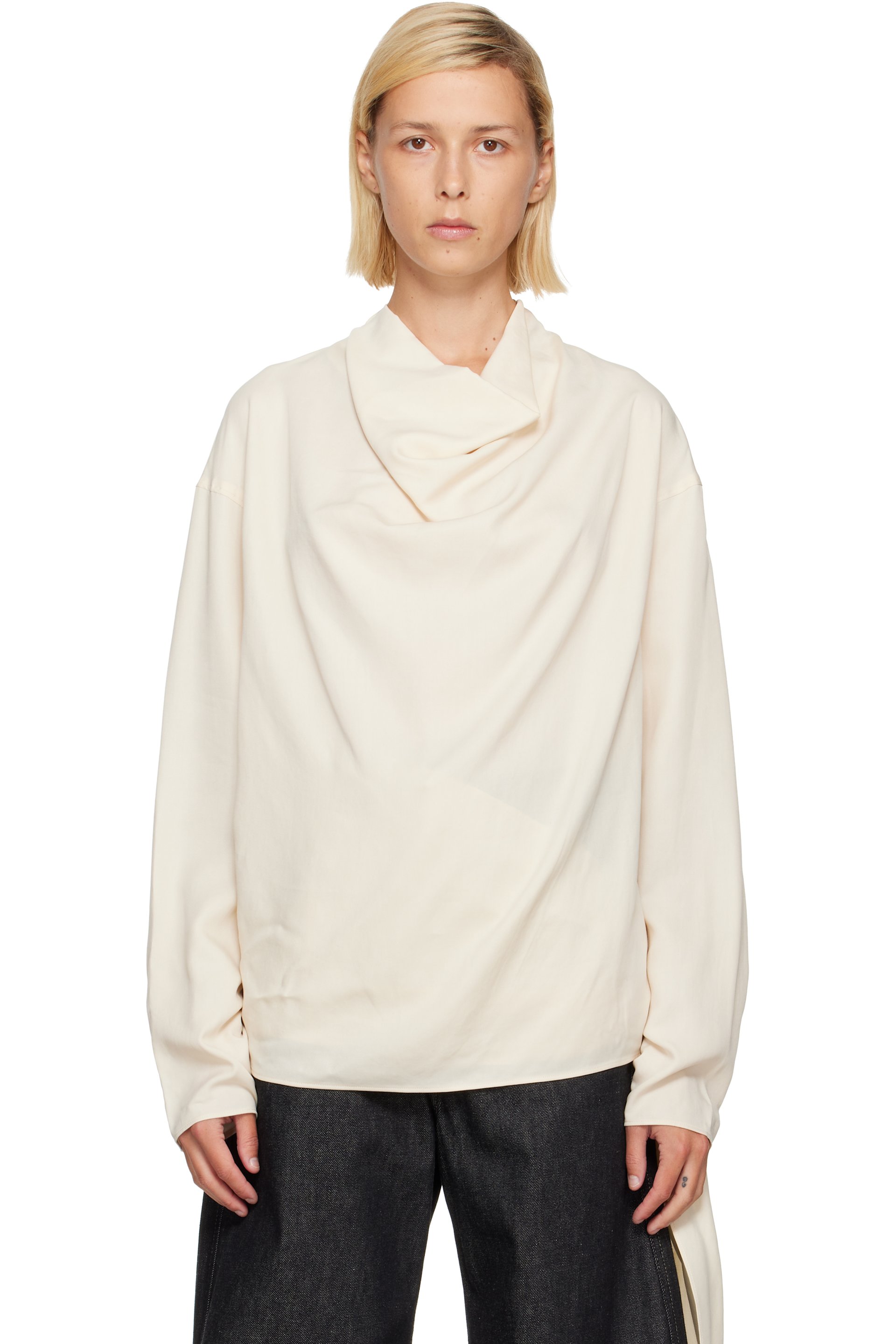 LE17SEPTEMBRE - Off-White Silky Wrap Draped Blouse